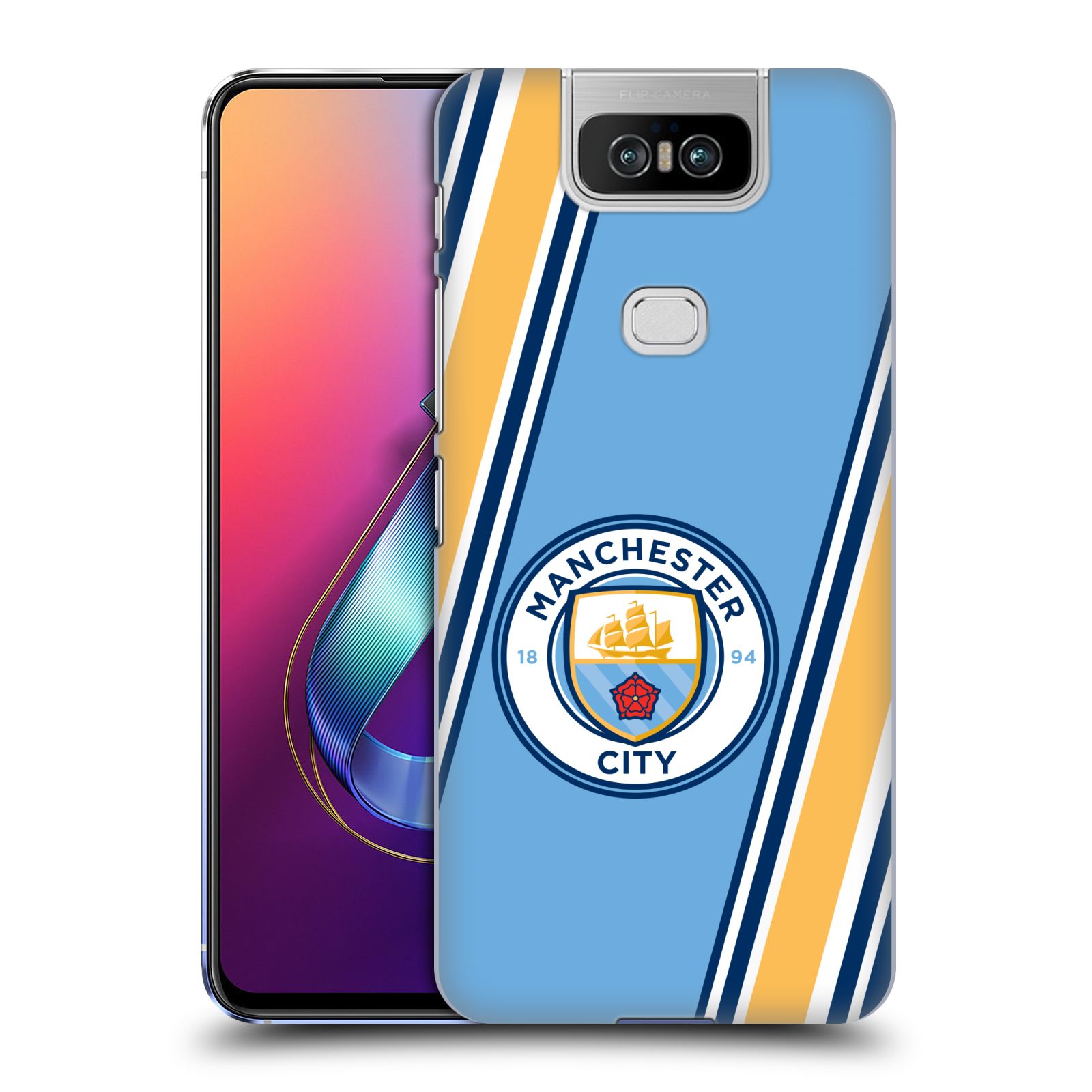 Pouzdro na mobil Asus Zenfone 6 ZS630KL - HEAD CASE - Fotbalový klub Manchester City modrá barva žluté pruhy
