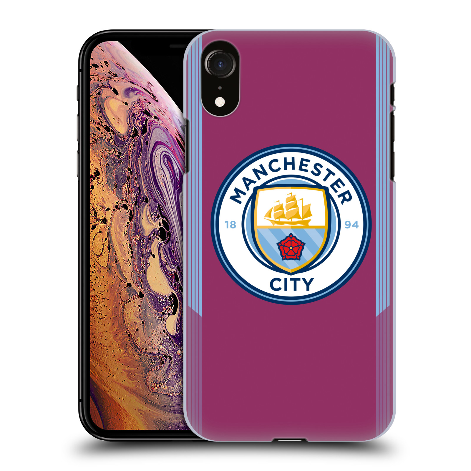 HEAD CASE plastový obal na mobil Apple Iphone XR Fotbalový klub Manchester City fialová barva venkovní dresy