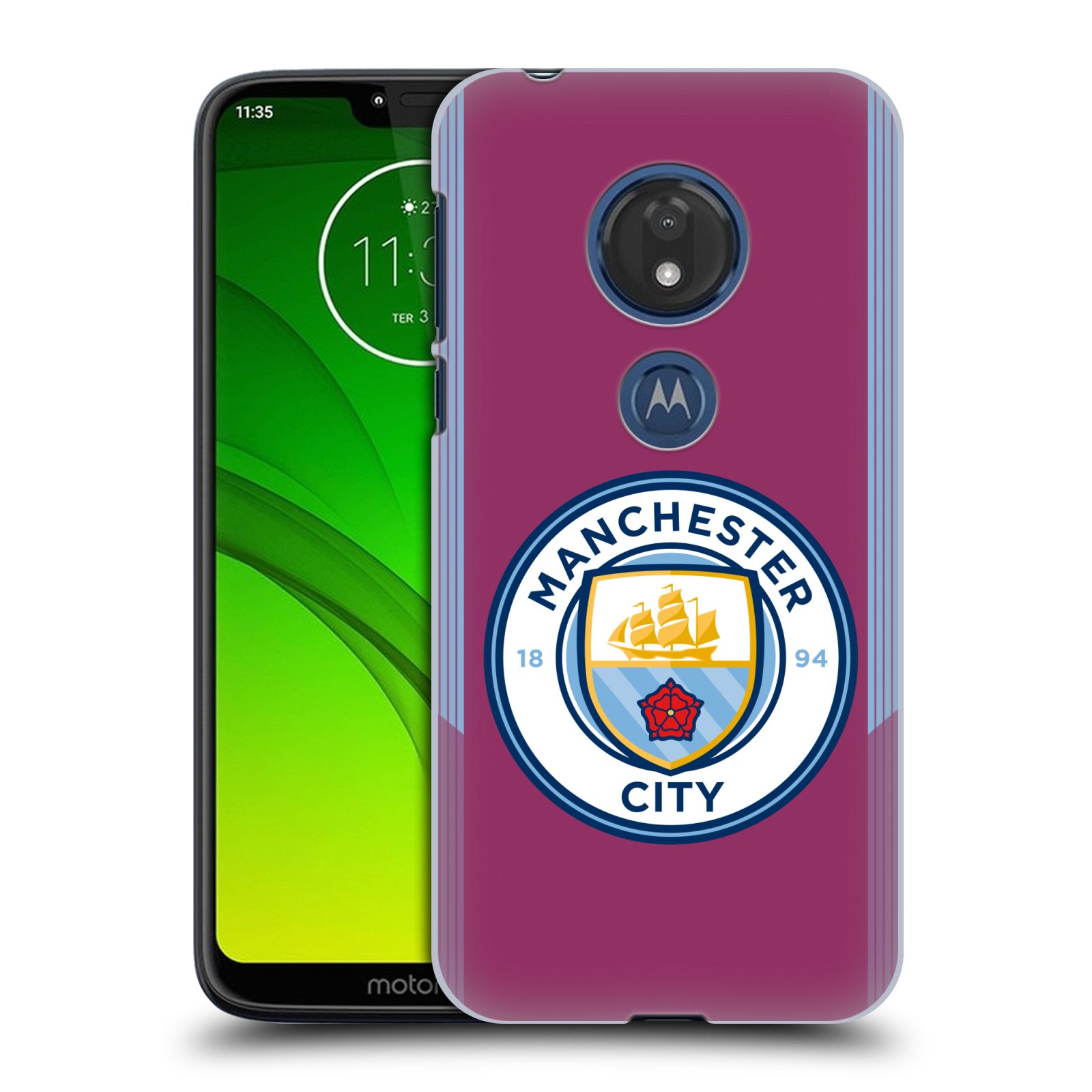 Pouzdro na mobil Motorola Moto G7 Play Fotbalový klub Manchester City fialová barva venkovní dresy