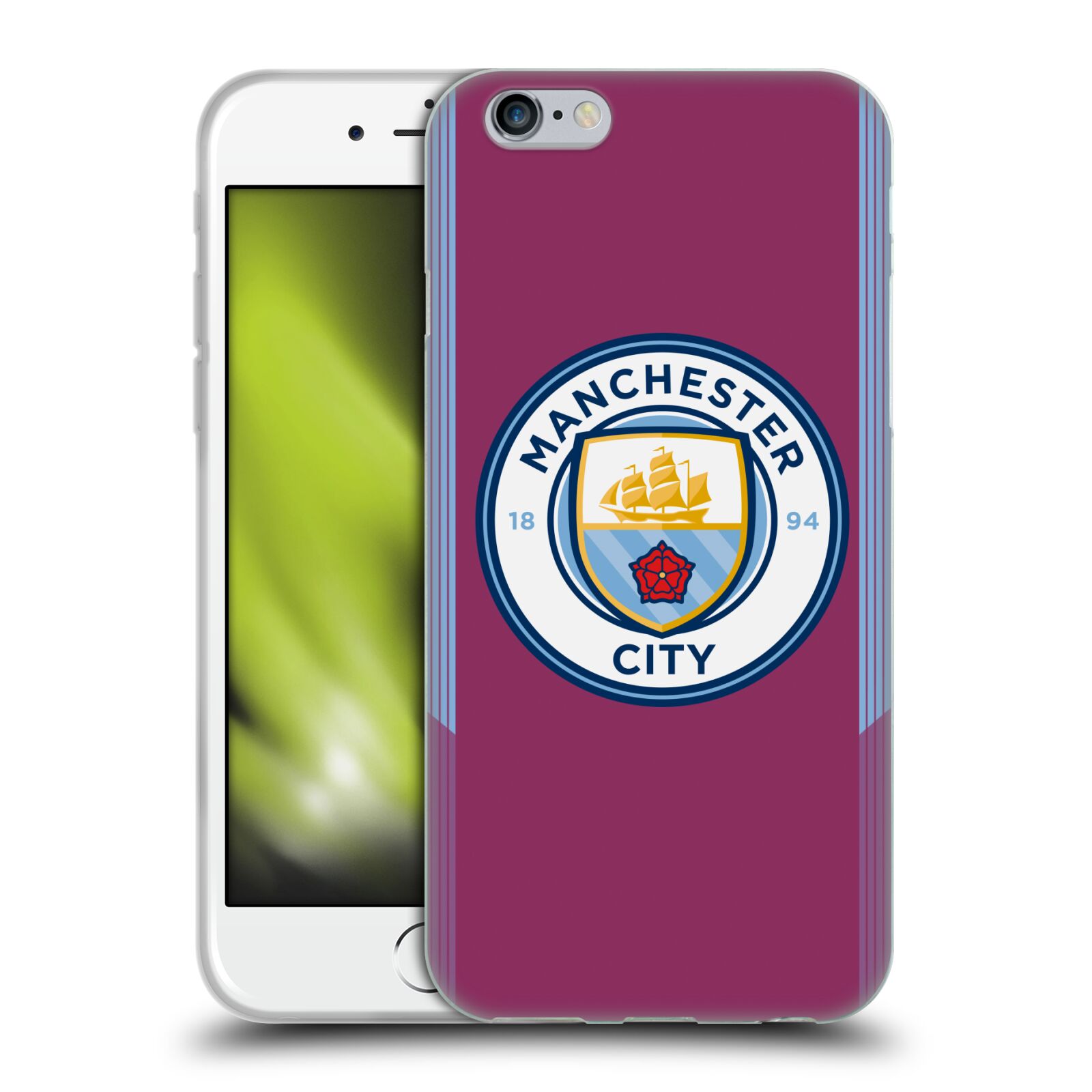 HEAD CASE silikonový obal na mobil Apple Iphone 6/6S Fotbalový klub Manchester City fialová barva venkovní dresy