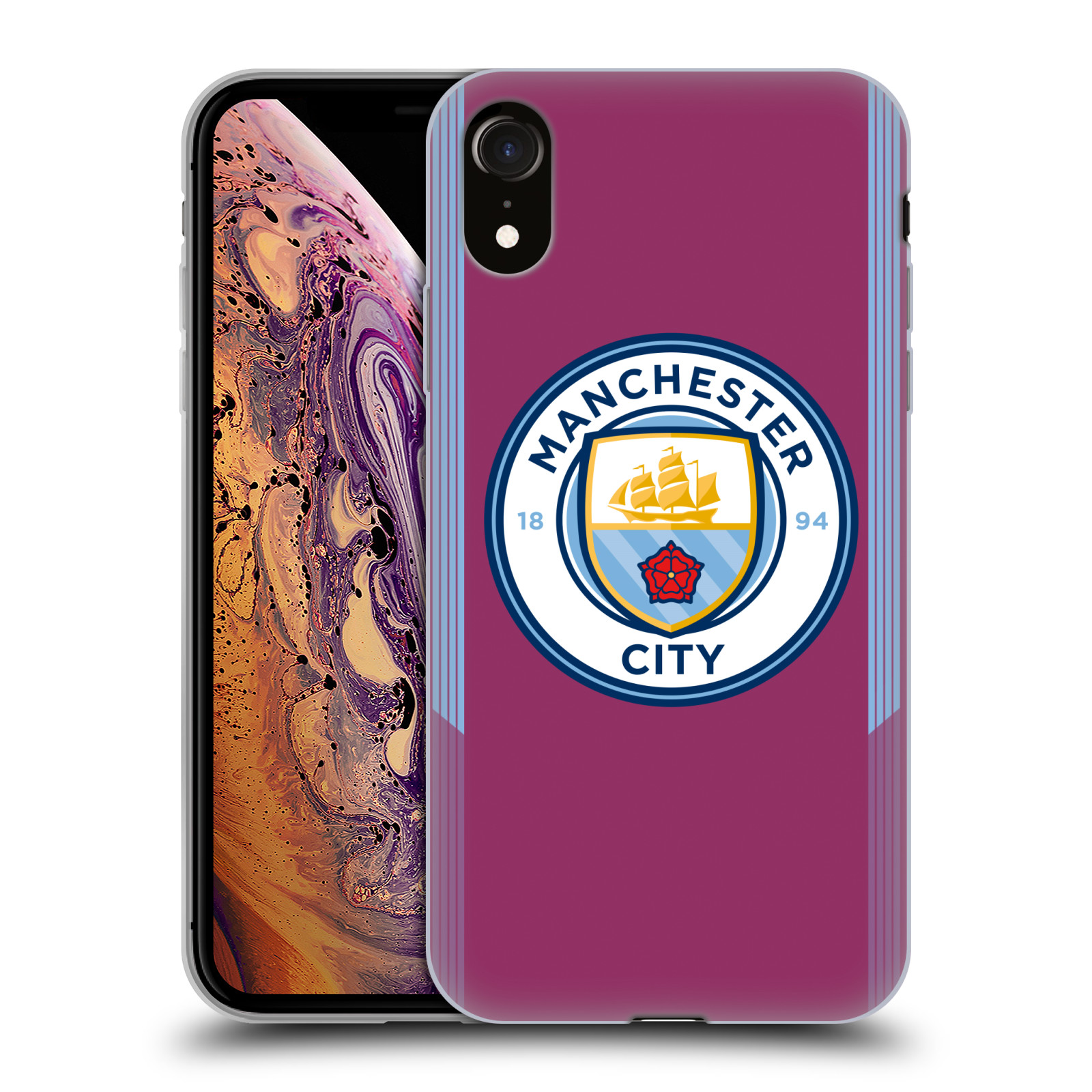 HEAD CASE silikon obal na mobil Apple Iphone XR Fotbalový klub Manchester City fialová barva venkovní dresy