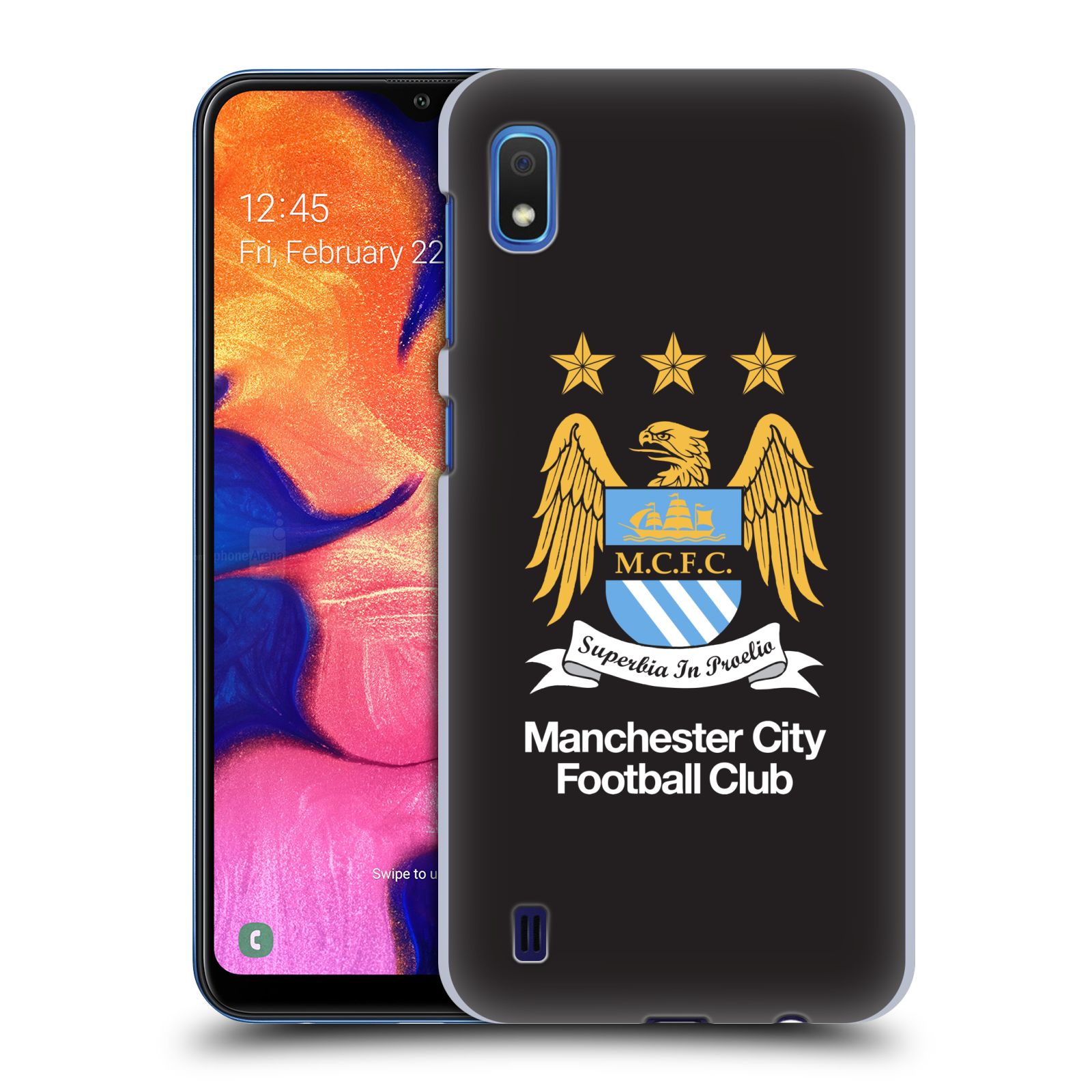 Pouzdro na mobil Samsung Galaxy A10 - HEAD CASE - Fotbalový klub Manchester City černé pozadí velký znak