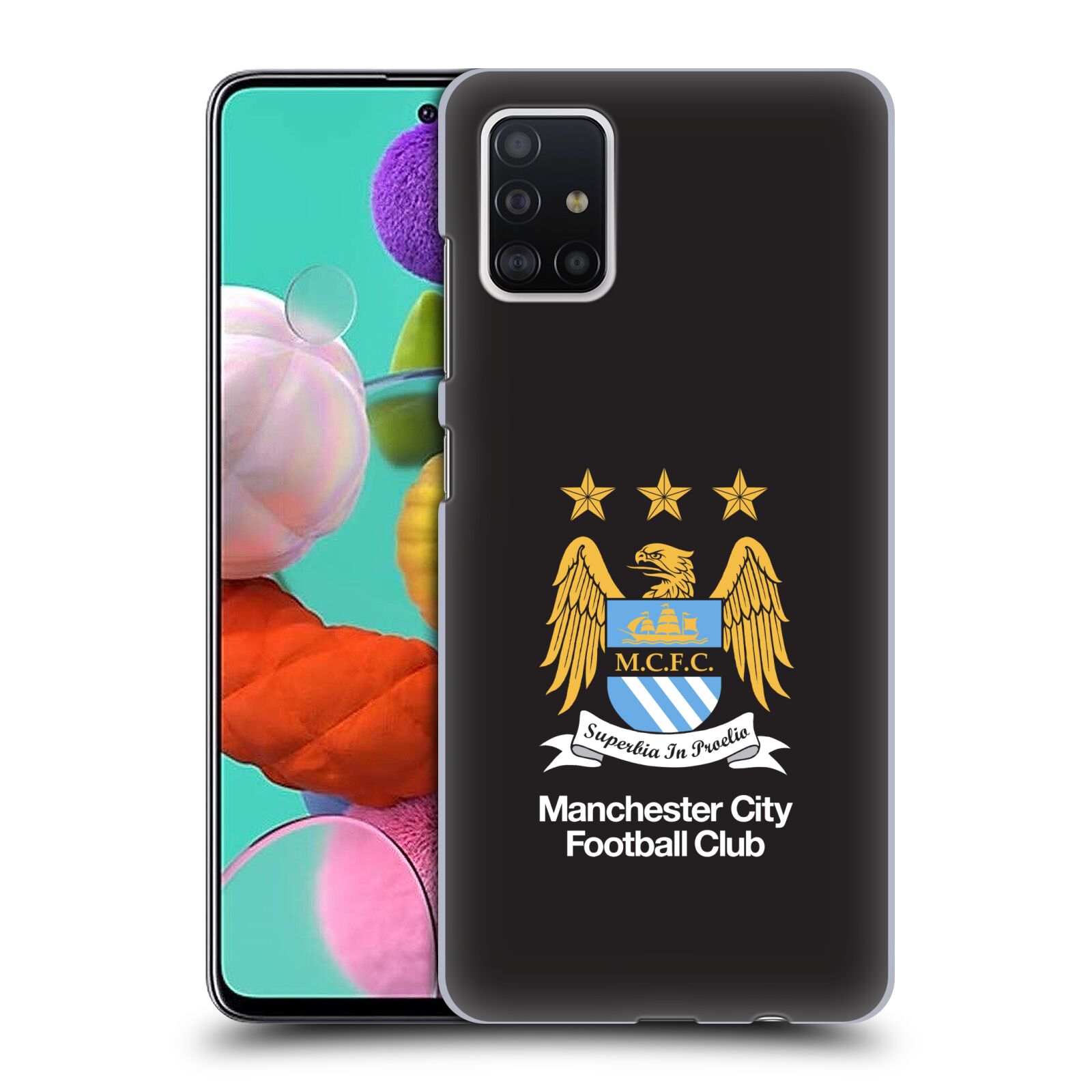 Pouzdro na mobil Samsung Galaxy A51 - HEAD CASE - Fotbalový klub Manchester City černé pozadí velký znak
