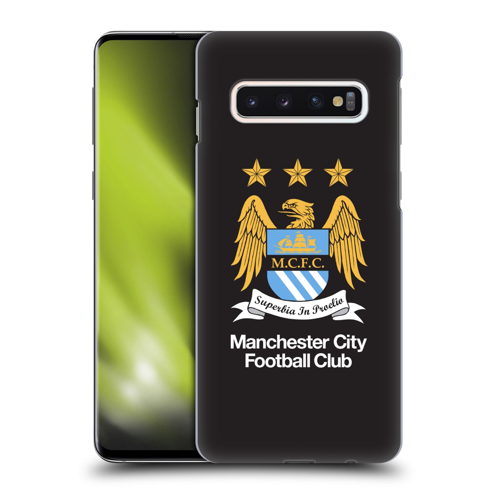 Pouzdro na mobil Samsung Galaxy S10 - HEAD CASE - Fotbalový klub Manchester City černé pozadí velký znak