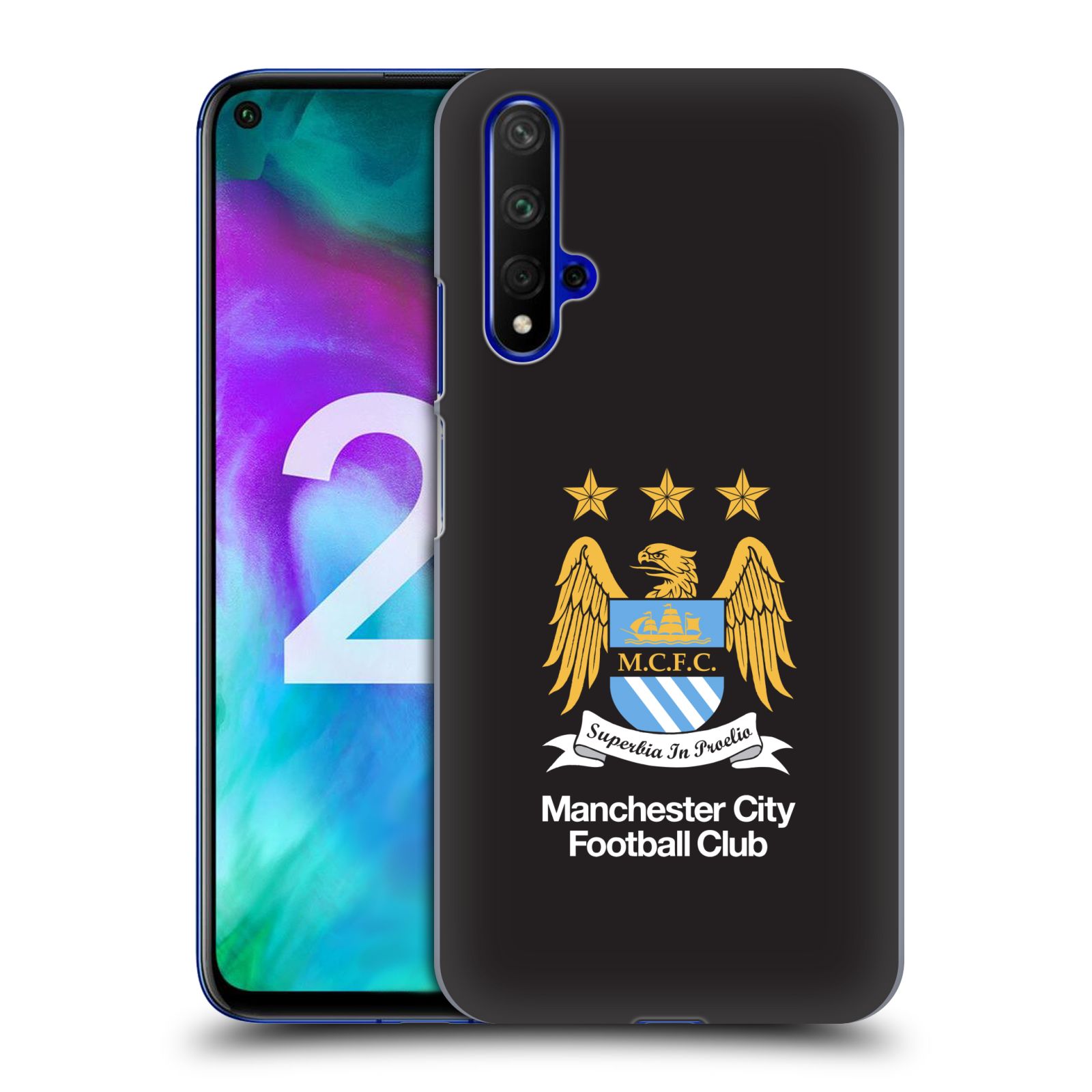 Pouzdro na mobil Honor 20 - HEAD CASE - Fotbalový klub Manchester City černé pozadí velký znak
