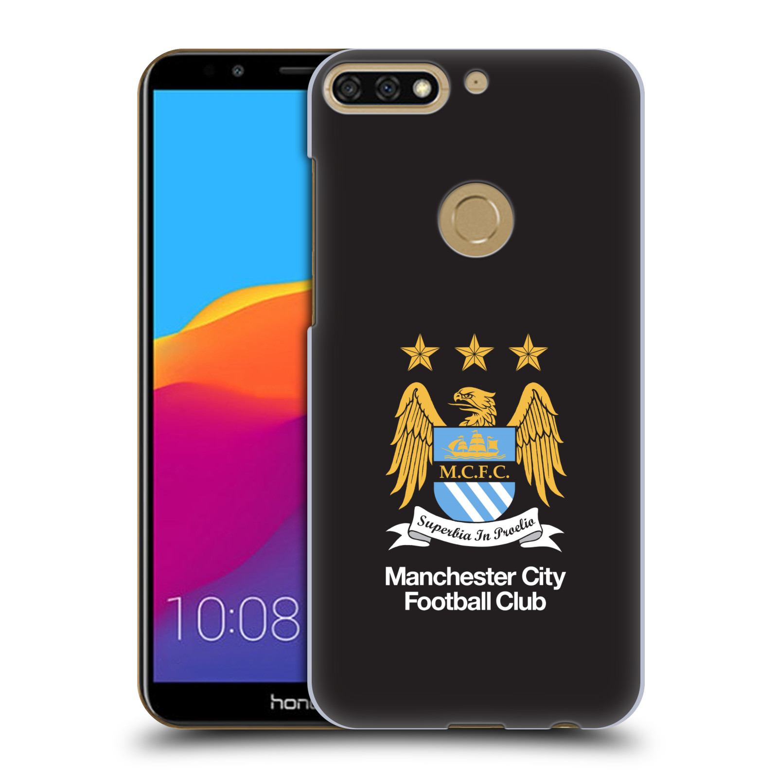 HEAD CASE plastový obal na mobil Honor 7c Fotbalový klub Manchester City černé pozadí velký znak