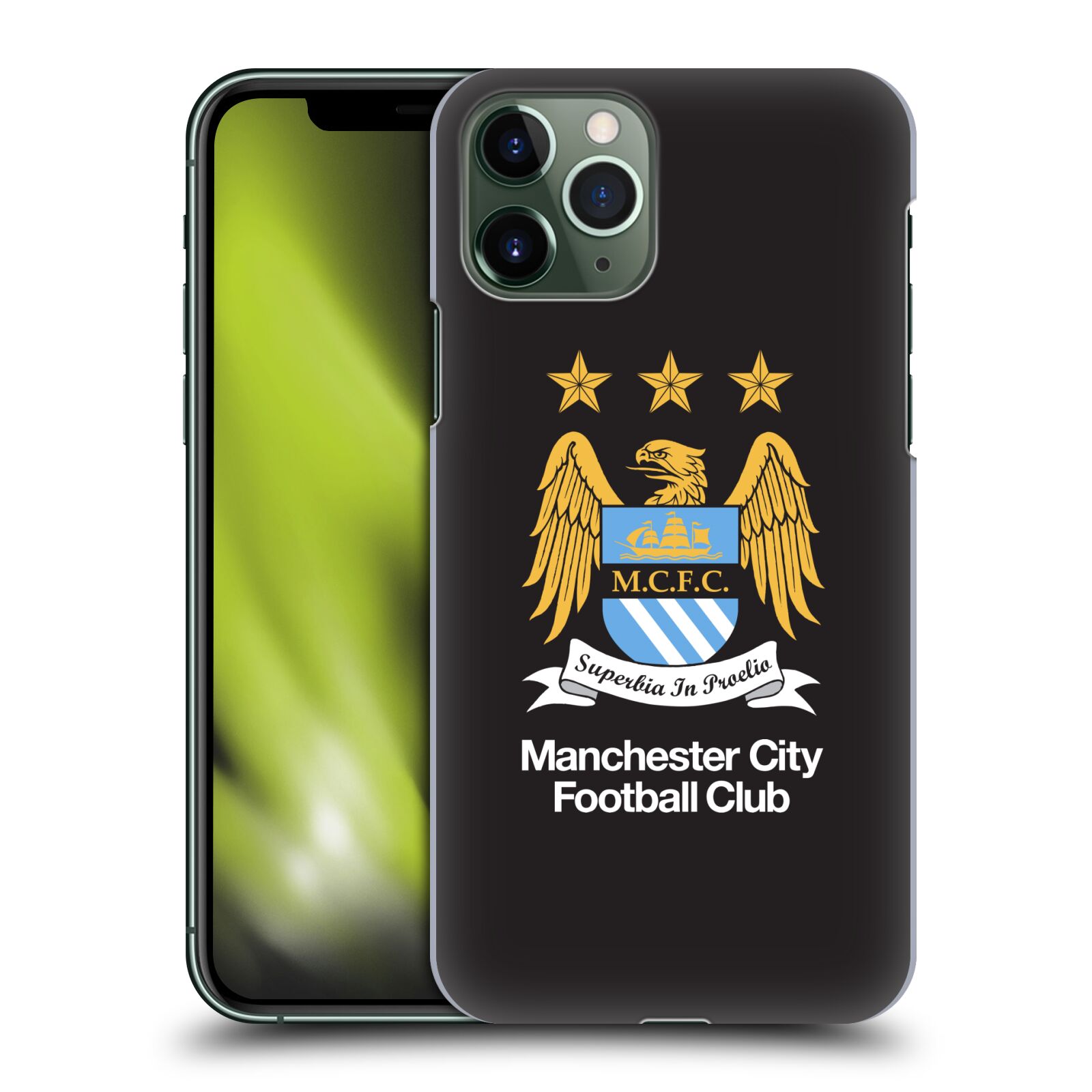 Pouzdro na mobil Apple Iphone 11 PRO - HEAD CASE - Fotbalový klub Manchester City černé pozadí velký znak