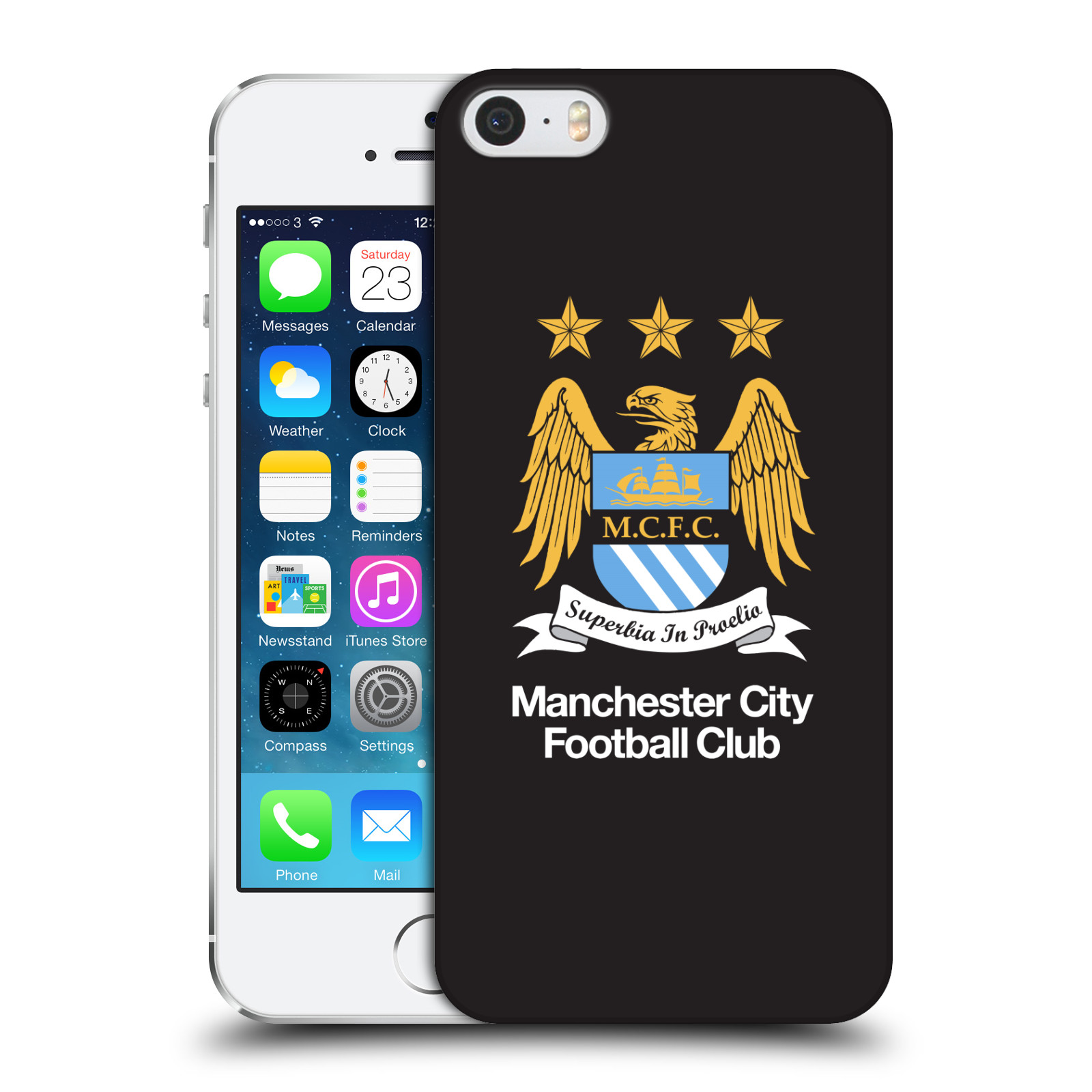 Plastové pouzdro pro mobil Apple Iphone 5 / 5S / SE Fotbalový klub Manchester City černé pozadí velký znak