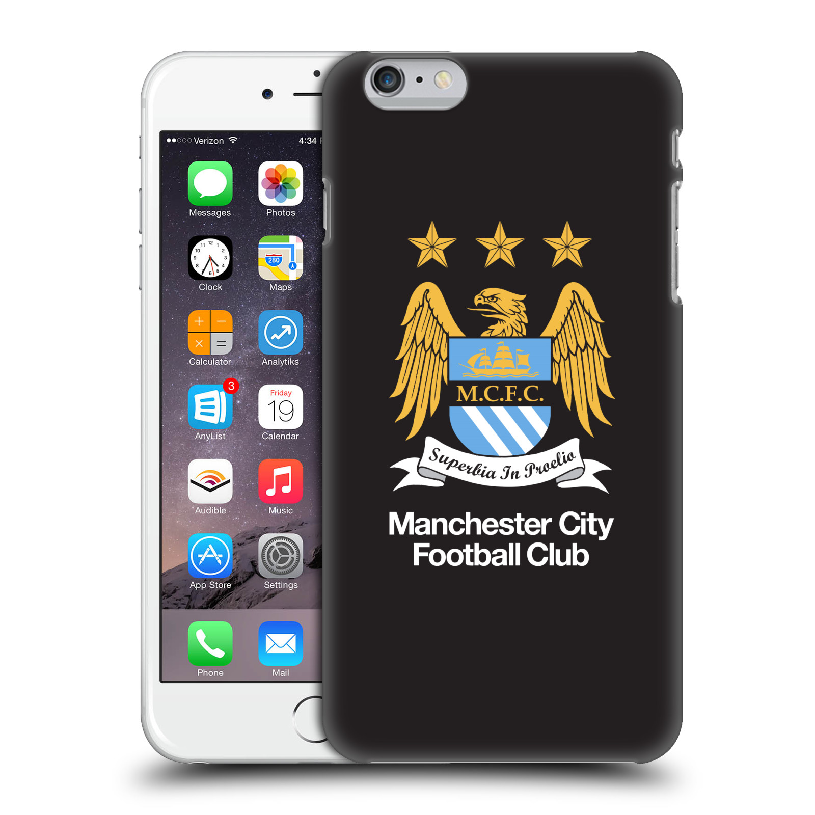 Plastové pouzdro pro mobil Apple Iphone 6 PLUS / 6S PLUS Fotbalový klub Manchester City černé pozadí velký znak