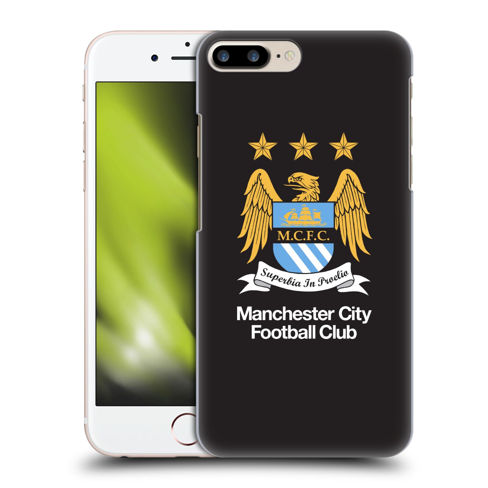 Plastové pouzdro pro mobil Apple Iphone 8 PLUS Fotbalový klub Manchester City černé pozadí velký znak