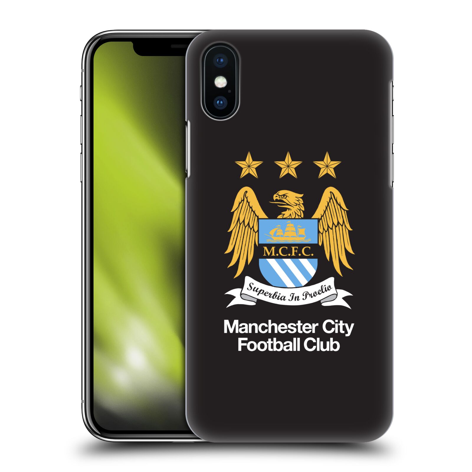 HEAD CASE plastový obal na mobil Apple Iphone X / XS Fotbalový klub Manchester City černé pozadí velký znak