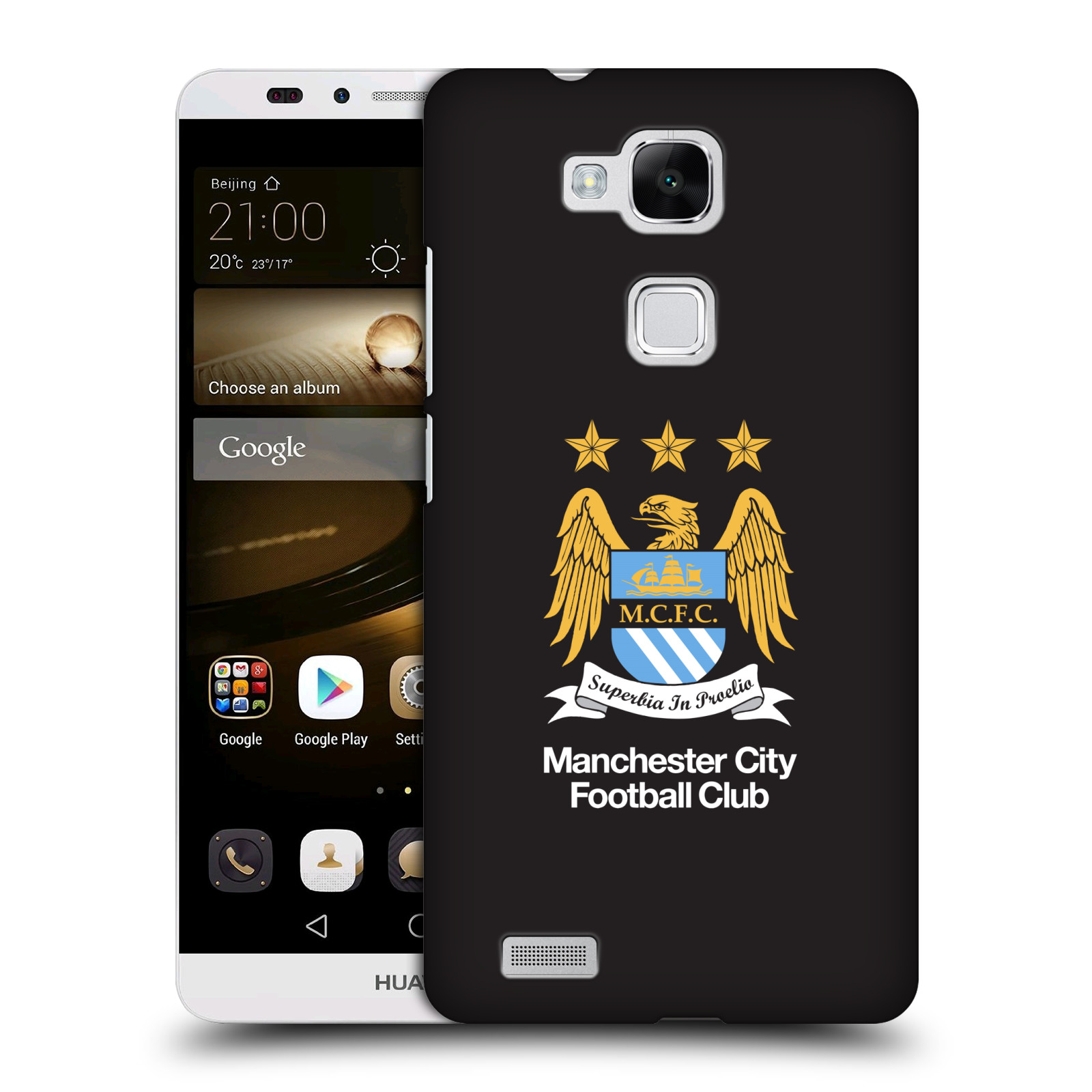 HEAD CASE plastový obal na mobil Huawei Mate 7 Fotbalový klub Manchester City černé pozadí velký znak