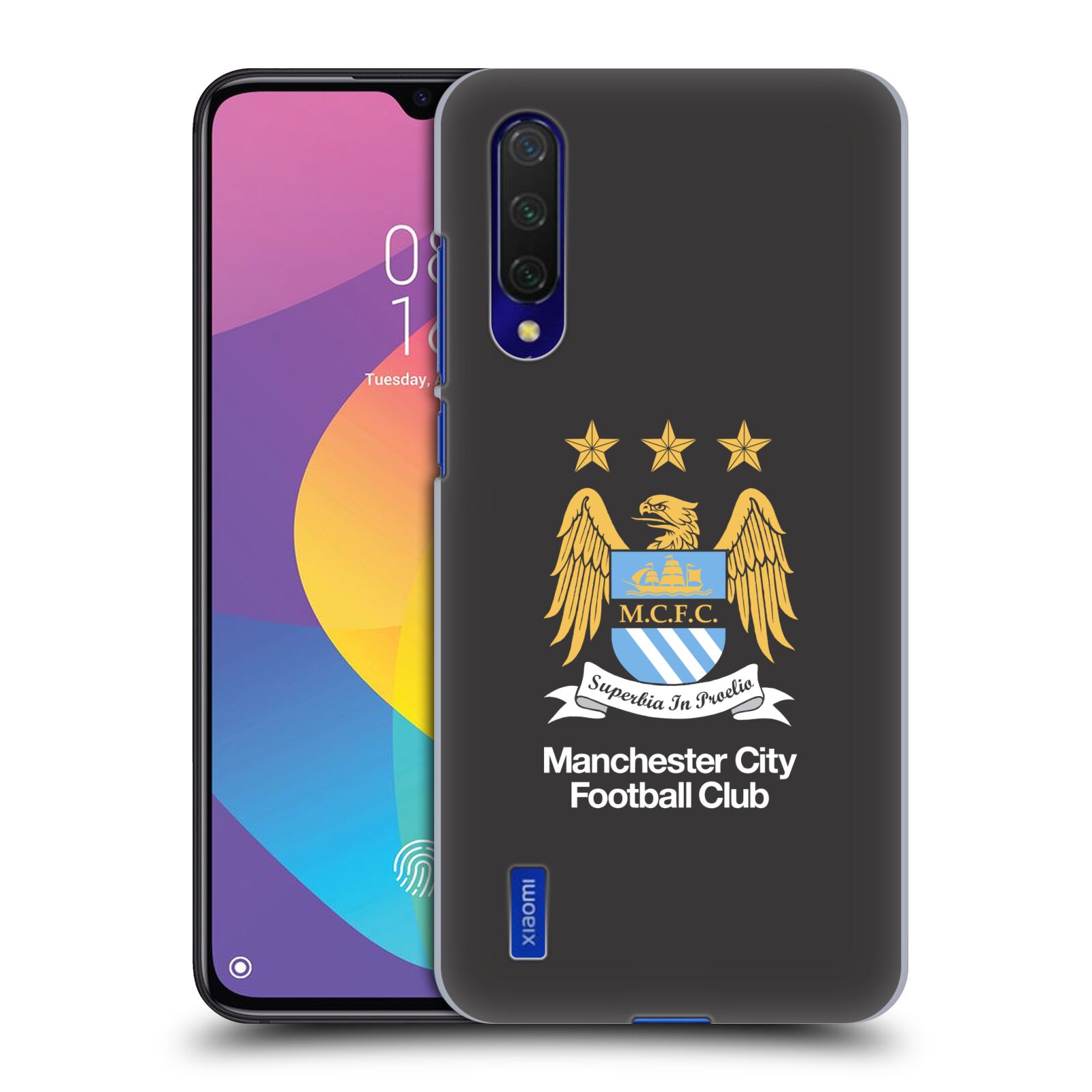 Zadní kryt na mobil Xiaomi MI 9 LITE Fotbalový klub Manchester City černé pozadí velký znak