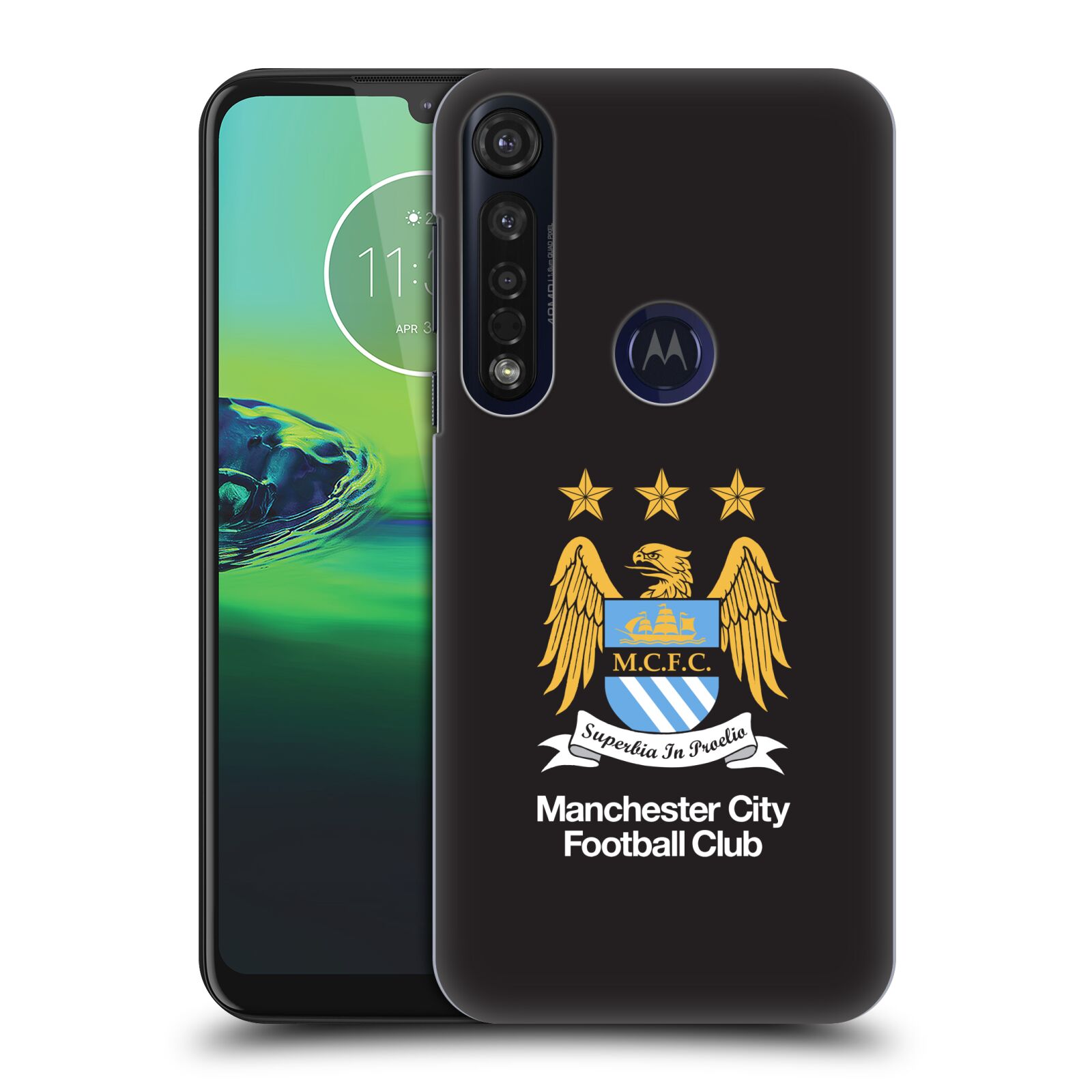 Pouzdro na mobil Motorola Moto G8 PLUS - HEAD CASE - Fotbalový klub Manchester City černé pozadí velký znak