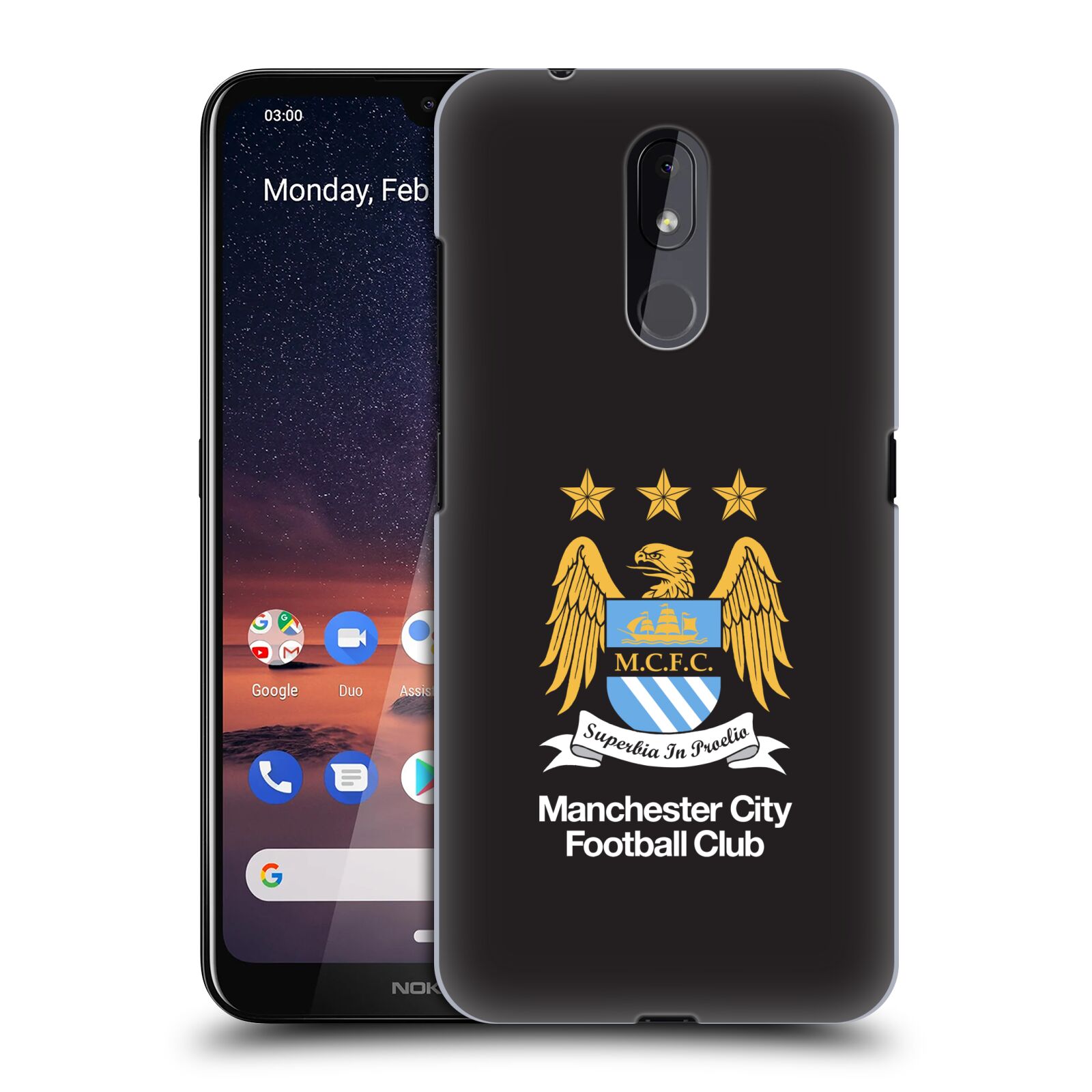 Pouzdro na mobil Nokia 3.2 - HEAD CASE - Fotbalový klub Manchester City černé pozadí velký znak