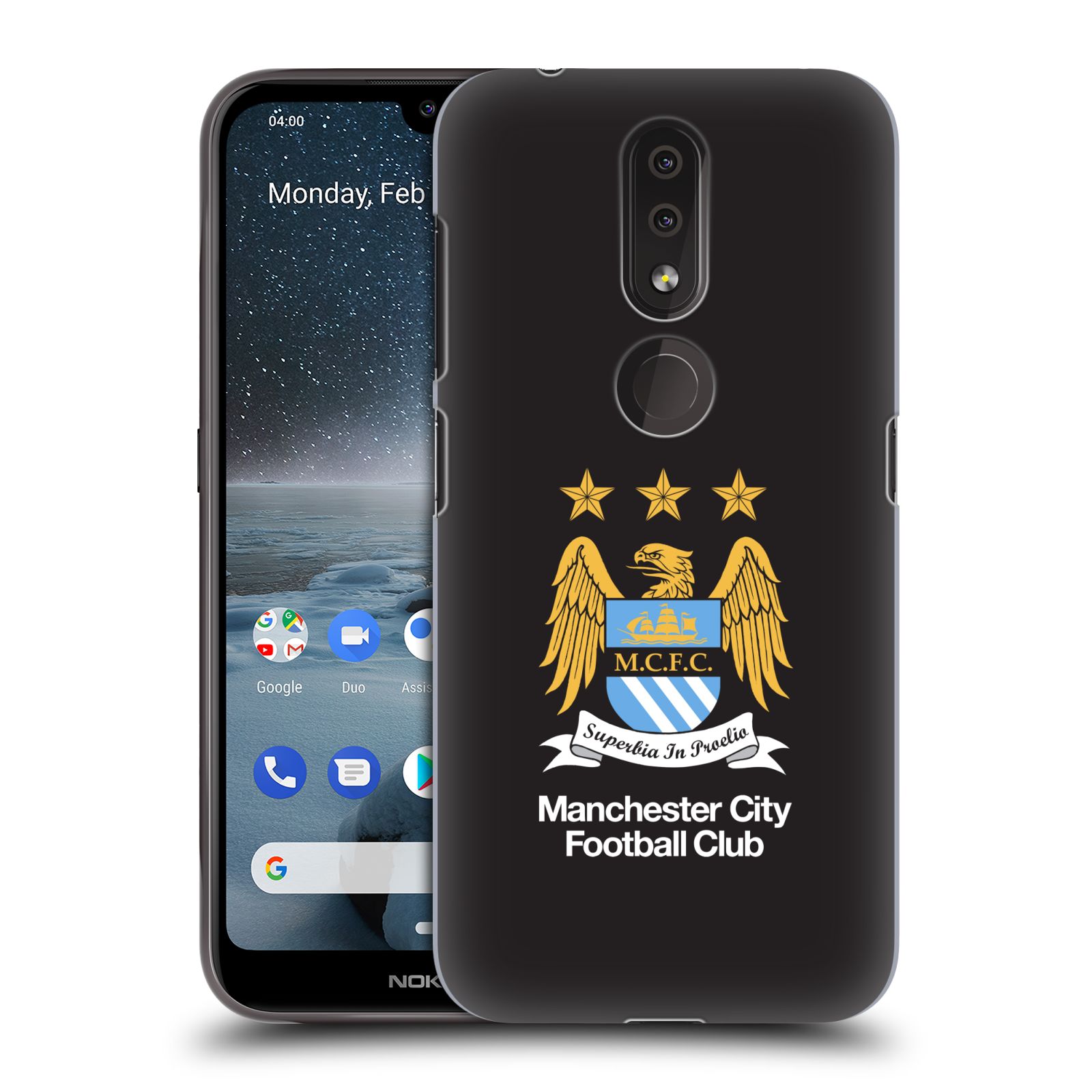 Pouzdro na mobil Nokia 4.2 - HEAD CASE - Fotbalový klub Manchester City černé pozadí velký znak