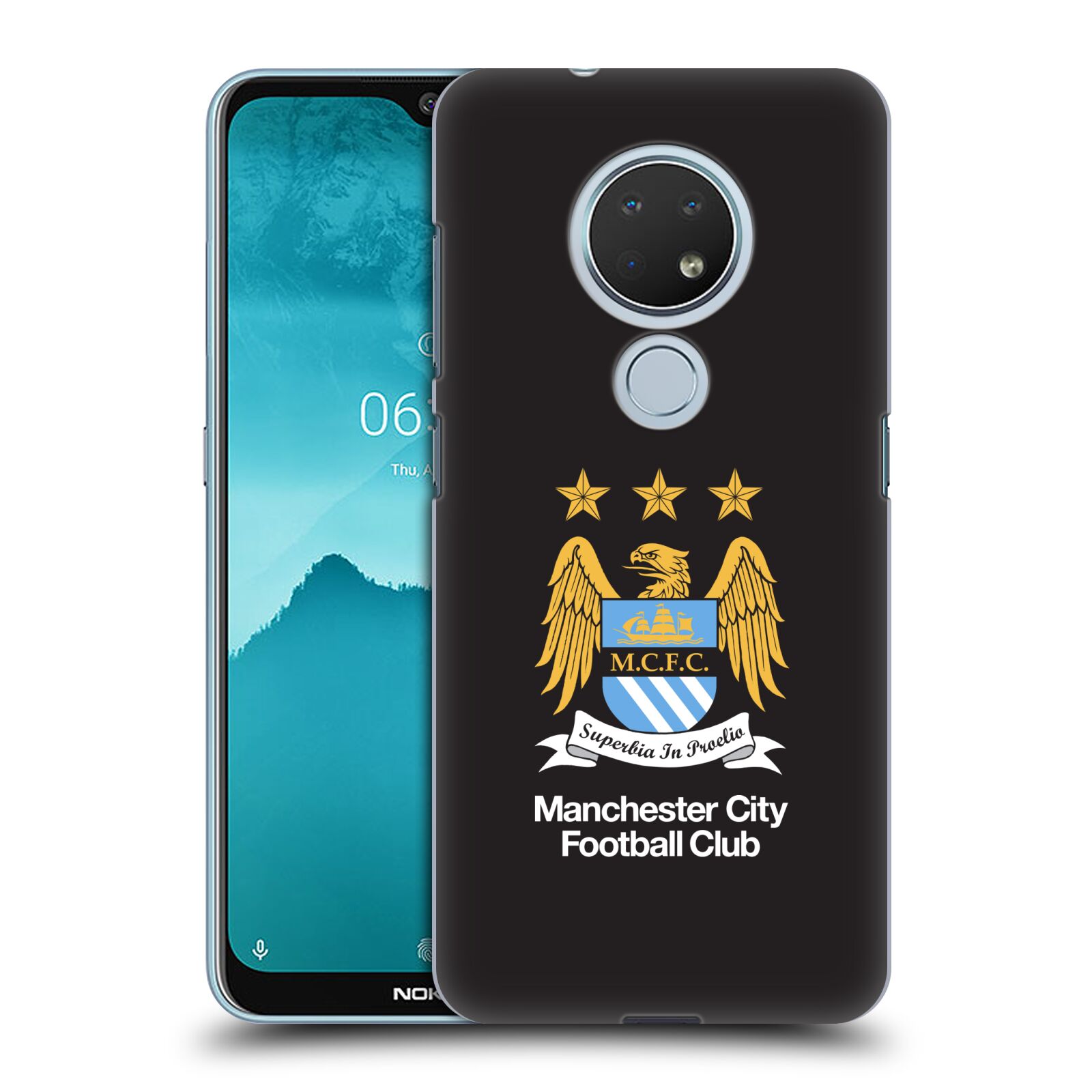 Pouzdro na mobil Nokia 6.2 - HEAD CASE - Fotbalový klub Manchester City černé pozadí velký znak