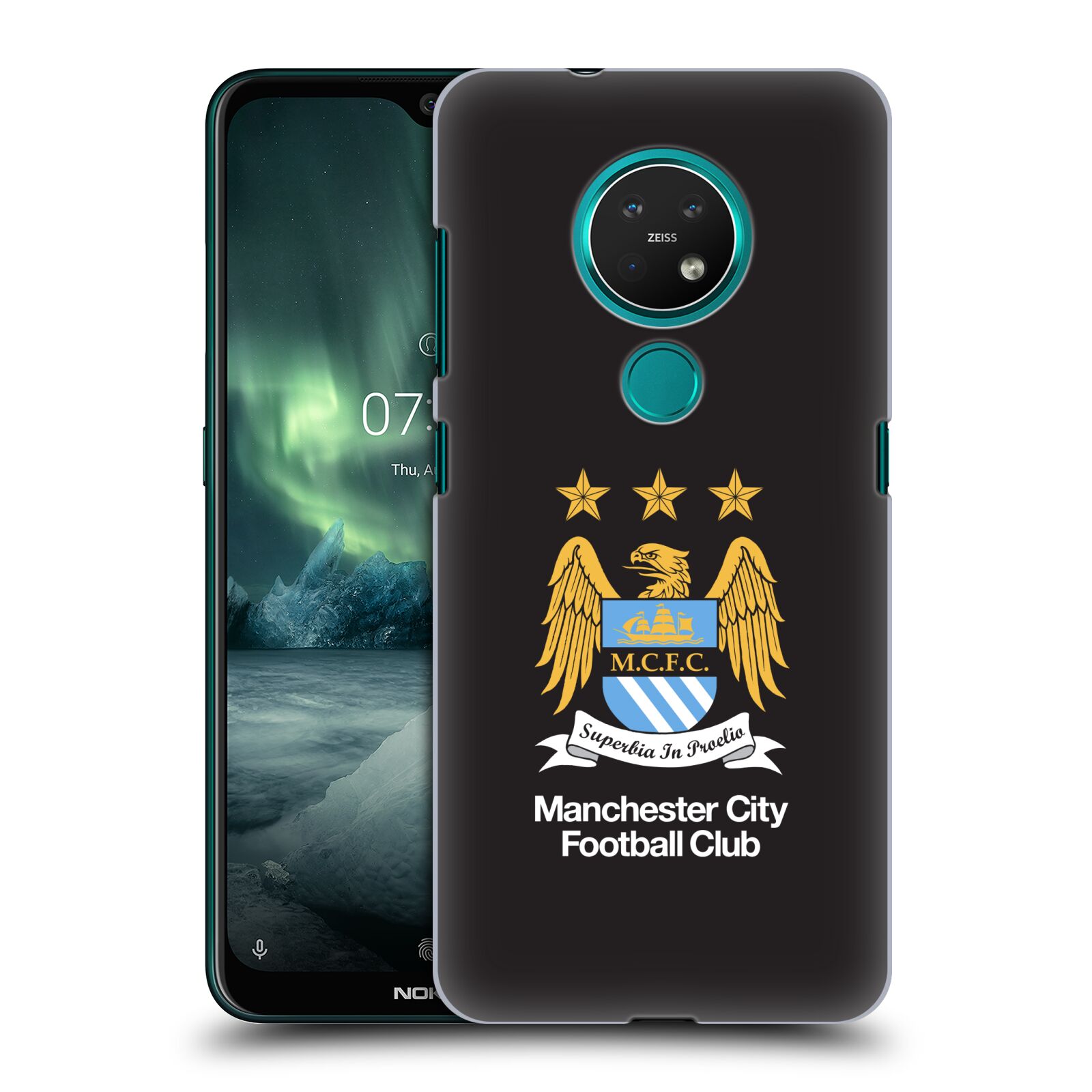 Pouzdro na mobil NOKIA 7.2 - HEAD CASE - Fotbalový klub Manchester City černé pozadí velký znak