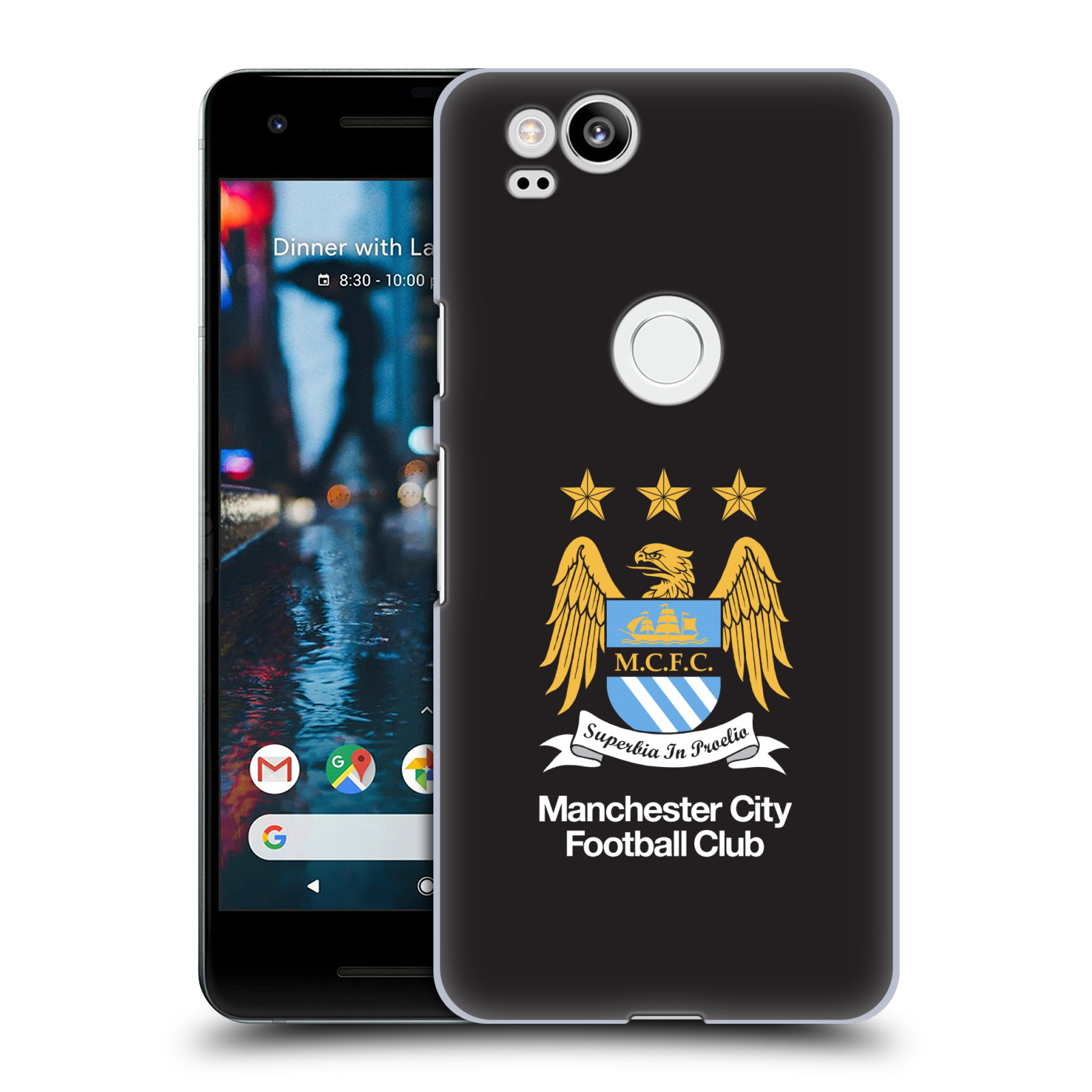 HEAD CASE plastový obal na mobil Google Pixel 2 Fotbalový klub Manchester City černé pozadí velký znak