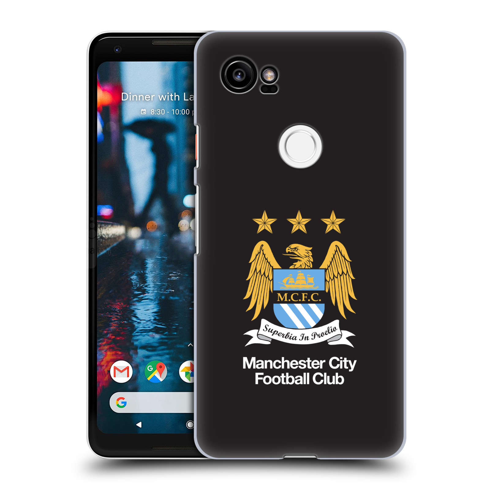 HEAD CASE plastový obal na mobil Google Pixel 2 XL Fotbalový klub Manchester City černé pozadí velký znak