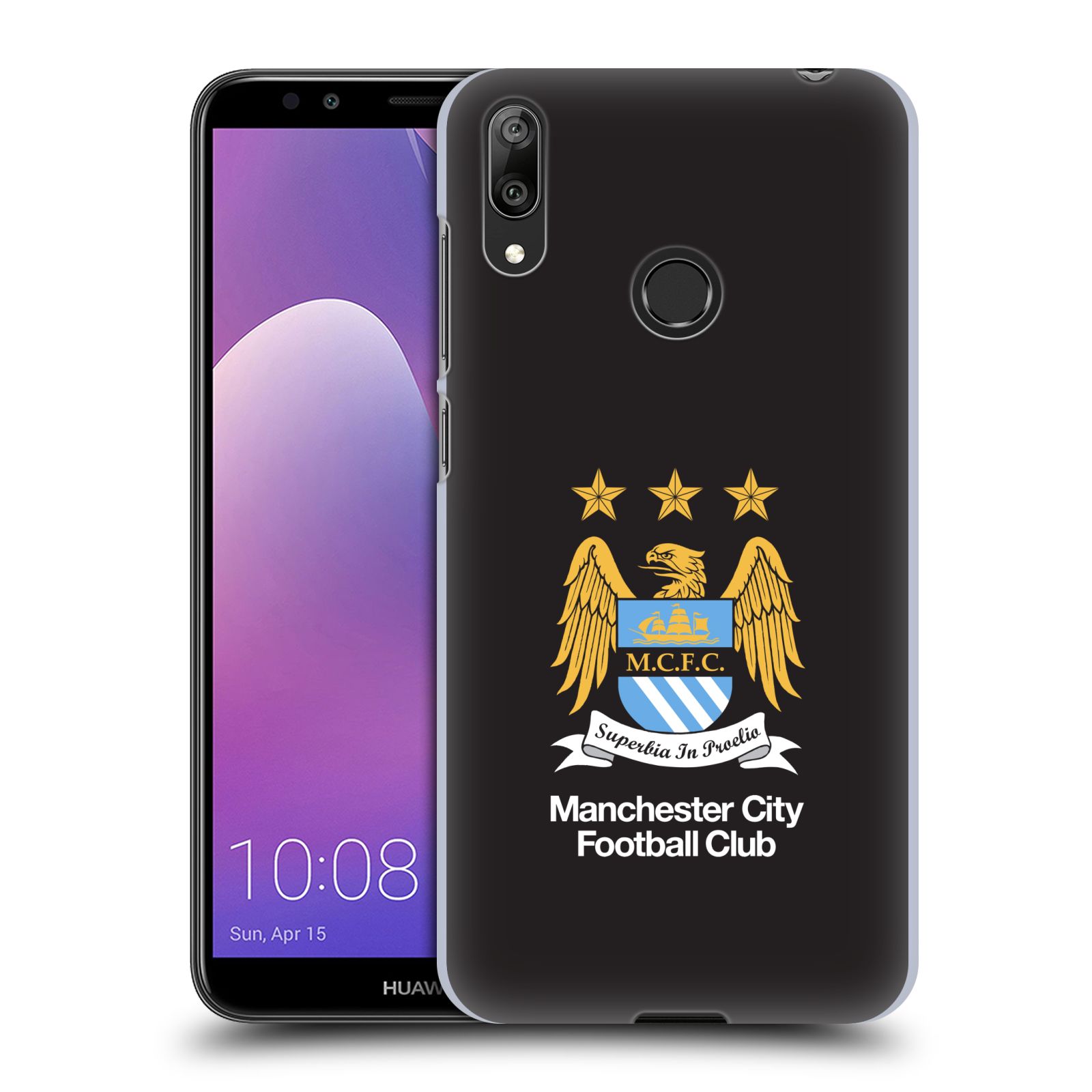 Pouzdro na mobil Huawei Y7 2019 - Head Case - Fotbalový klub Manchester City černé pozadí velký znak