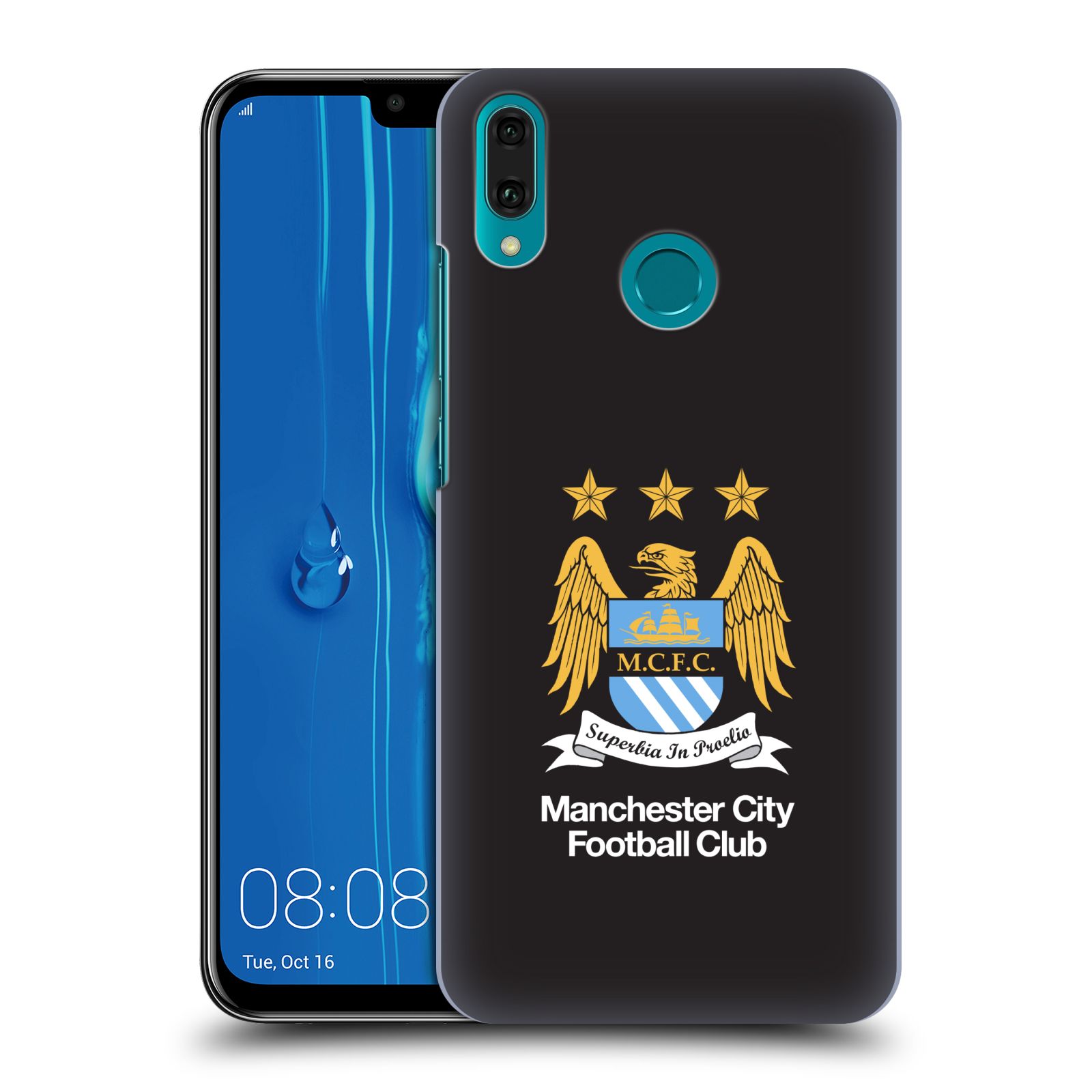 Pouzdro na mobil Huawei Y9 2019 - HEAD CASE - Fotbalový klub Manchester City černé pozadí velký znak