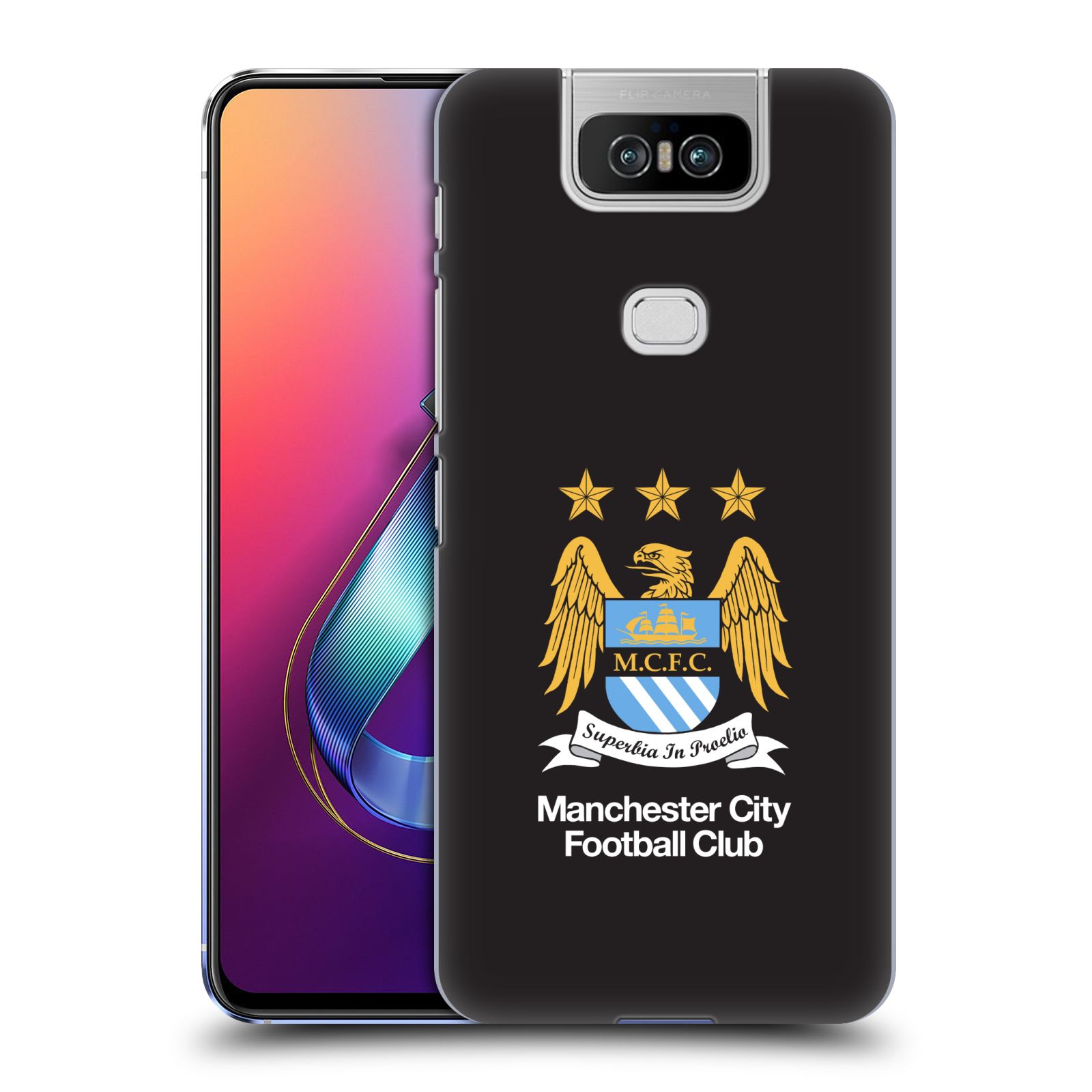 Pouzdro na mobil Asus Zenfone 6 ZS630KL - HEAD CASE - Fotbalový klub Manchester City černé pozadí velký znak