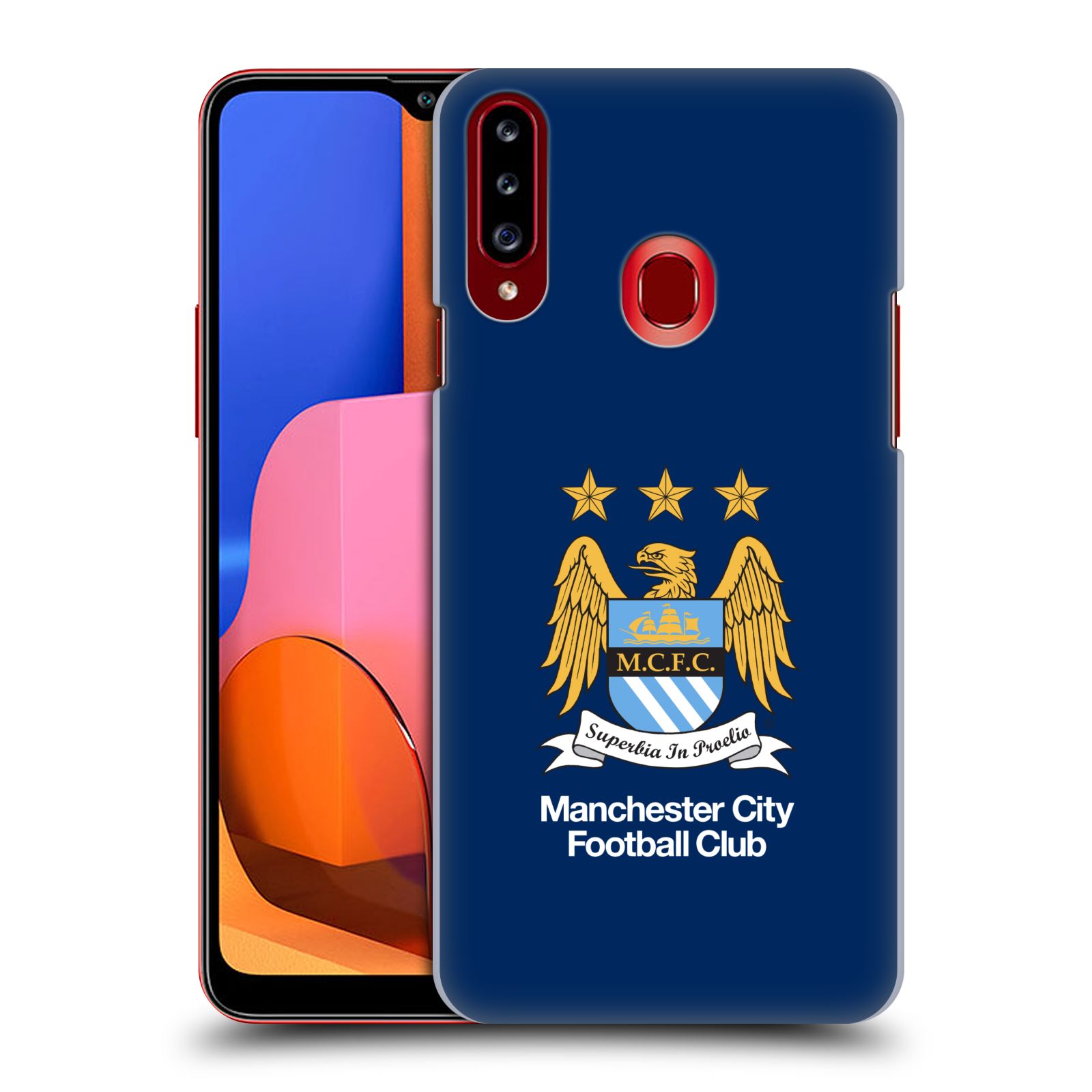 HEAD CASE plastový obal na mobil Samsung Galaxy A20s Fotbalový klub Manchester City modré pozadí velký znak