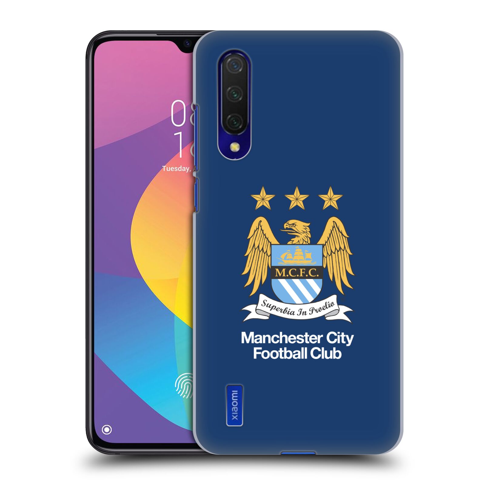 Zadní kryt na mobil Xiaomi MI 9 LITE Fotbalový klub Manchester City modré pozadí velký znak