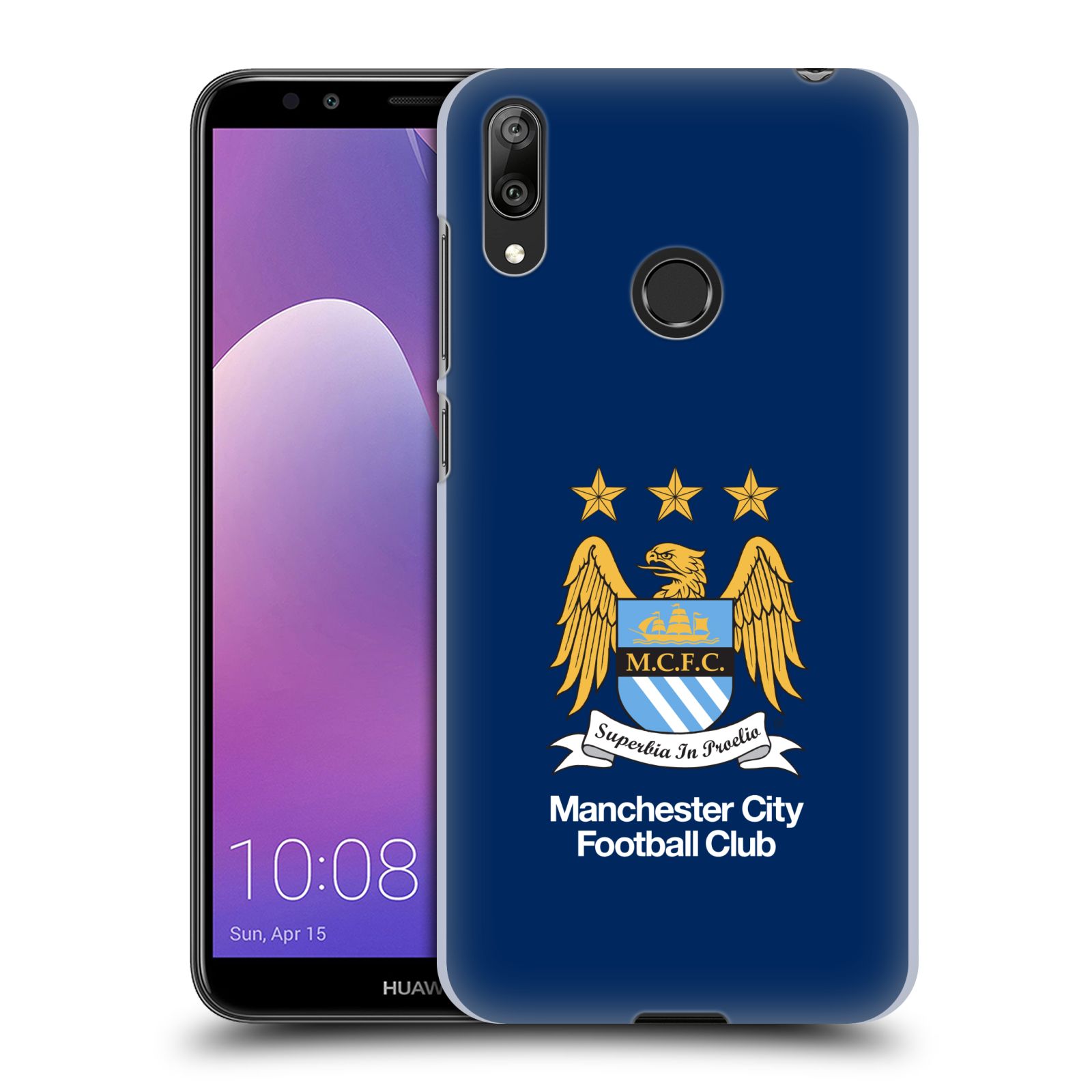 Pouzdro na mobil Huawei Y7 2019 - Head Case - Fotbalový klub Manchester City modré pozadí velký znak