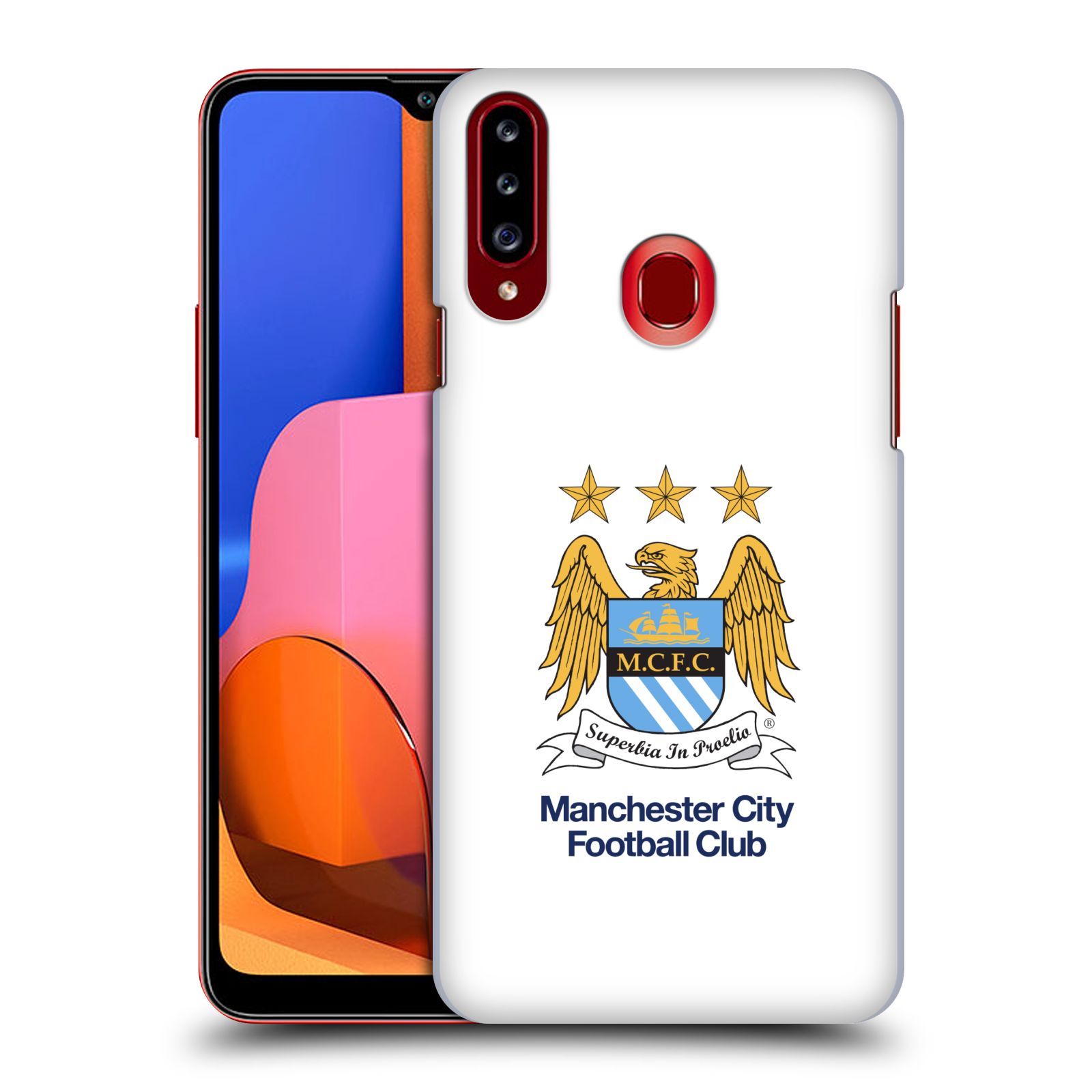 HEAD CASE plastový obal na mobil Samsung Galaxy A20s Fotbalový klub Manchester City bílé pozadí velký znak pták