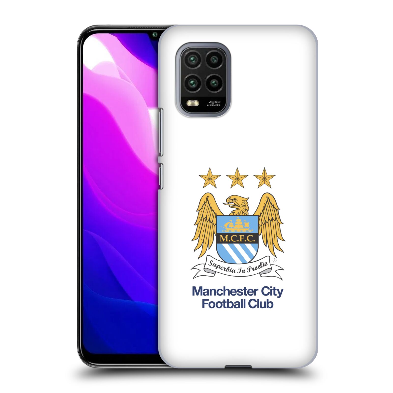 Zadní kryt, obal na mobil Xiaomi Mi 10 LITE Fotbalový klub Manchester City bílé pozadí velký znak pták