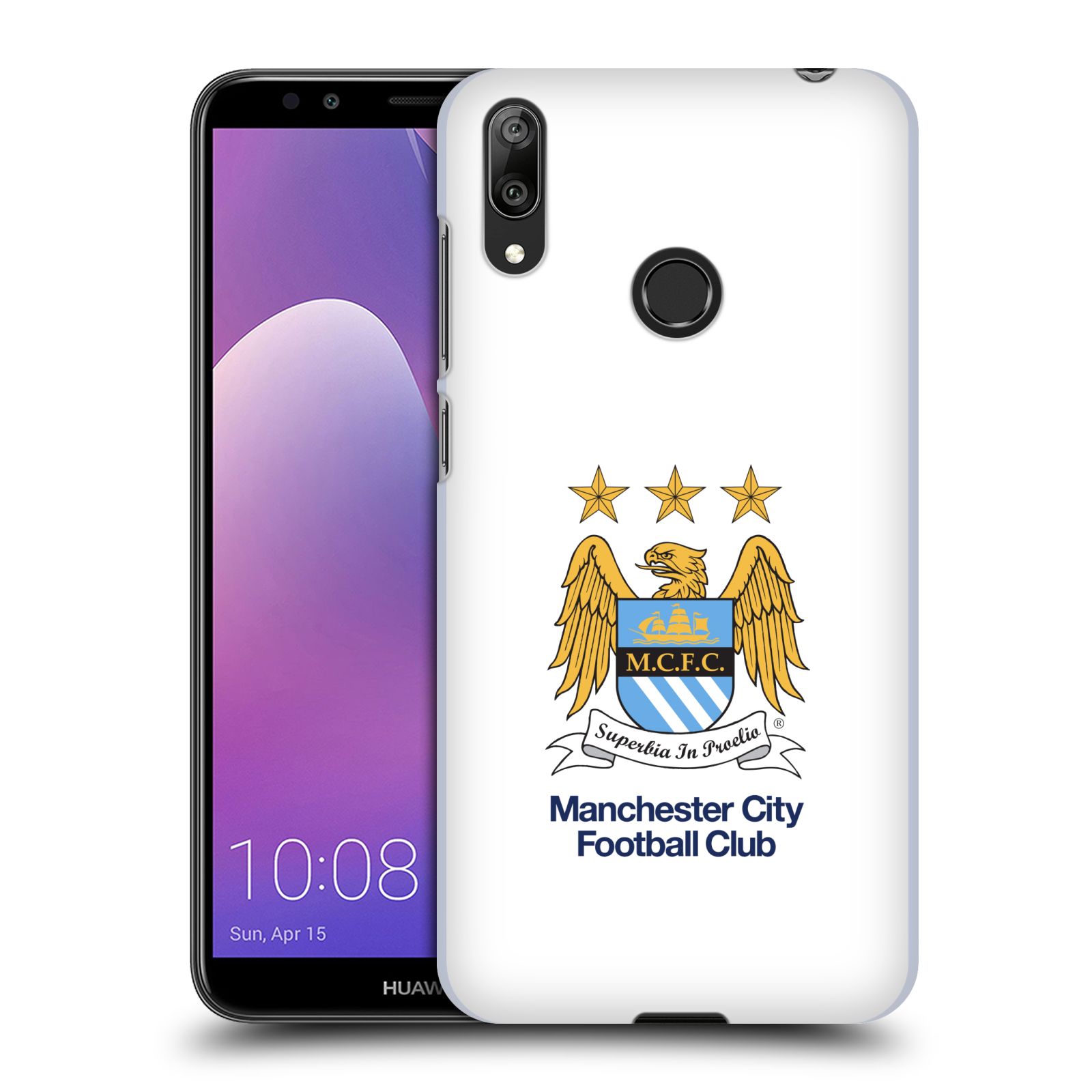 Pouzdro na mobil Huawei Y7 2019 - Head Case - Fotbalový klub Manchester City bílé pozadí velký znak pták