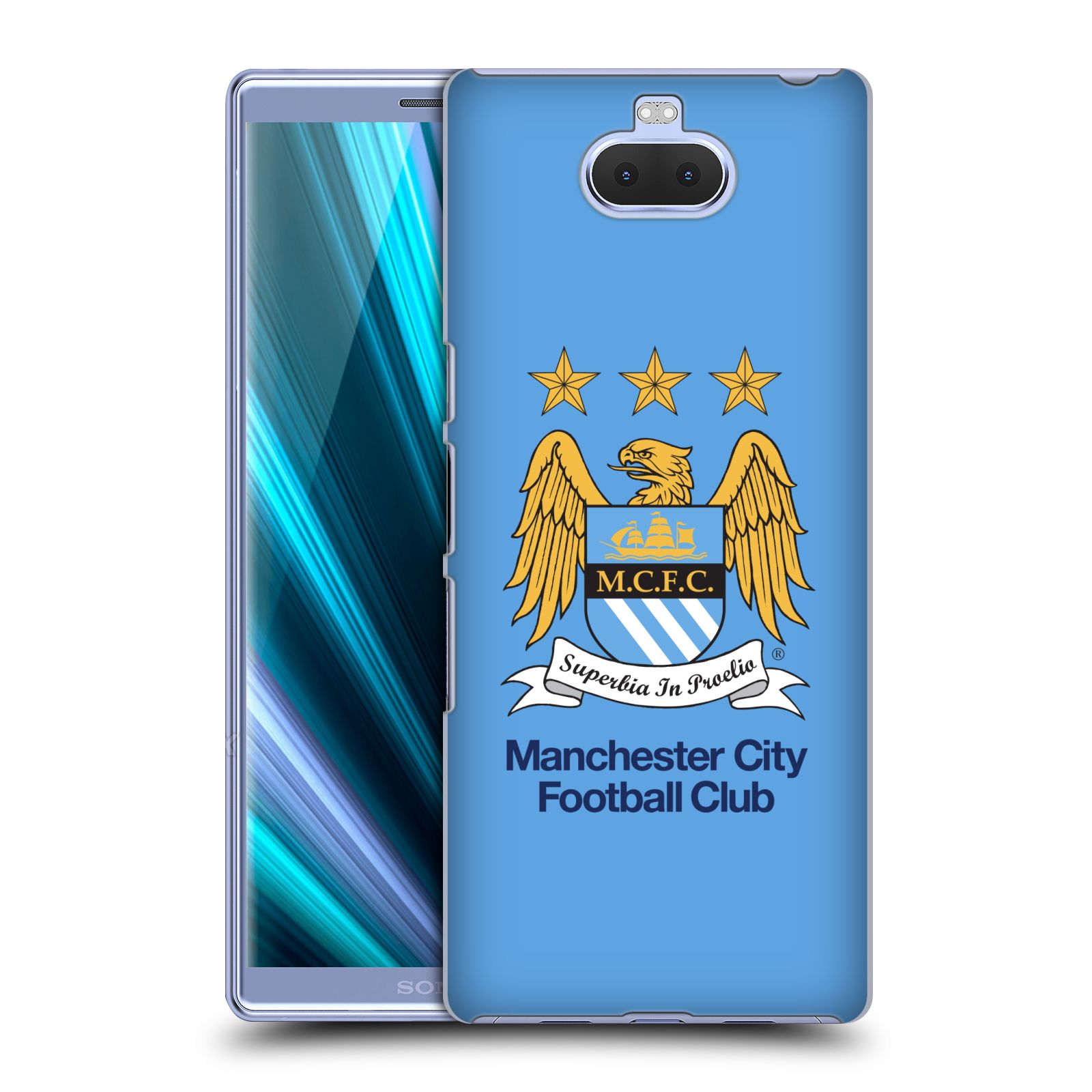 Pouzdro na mobil Sony Xperia 10 - Head Case - Fotbalový klub Manchester City nebesky modrá pozadí velký znak pták