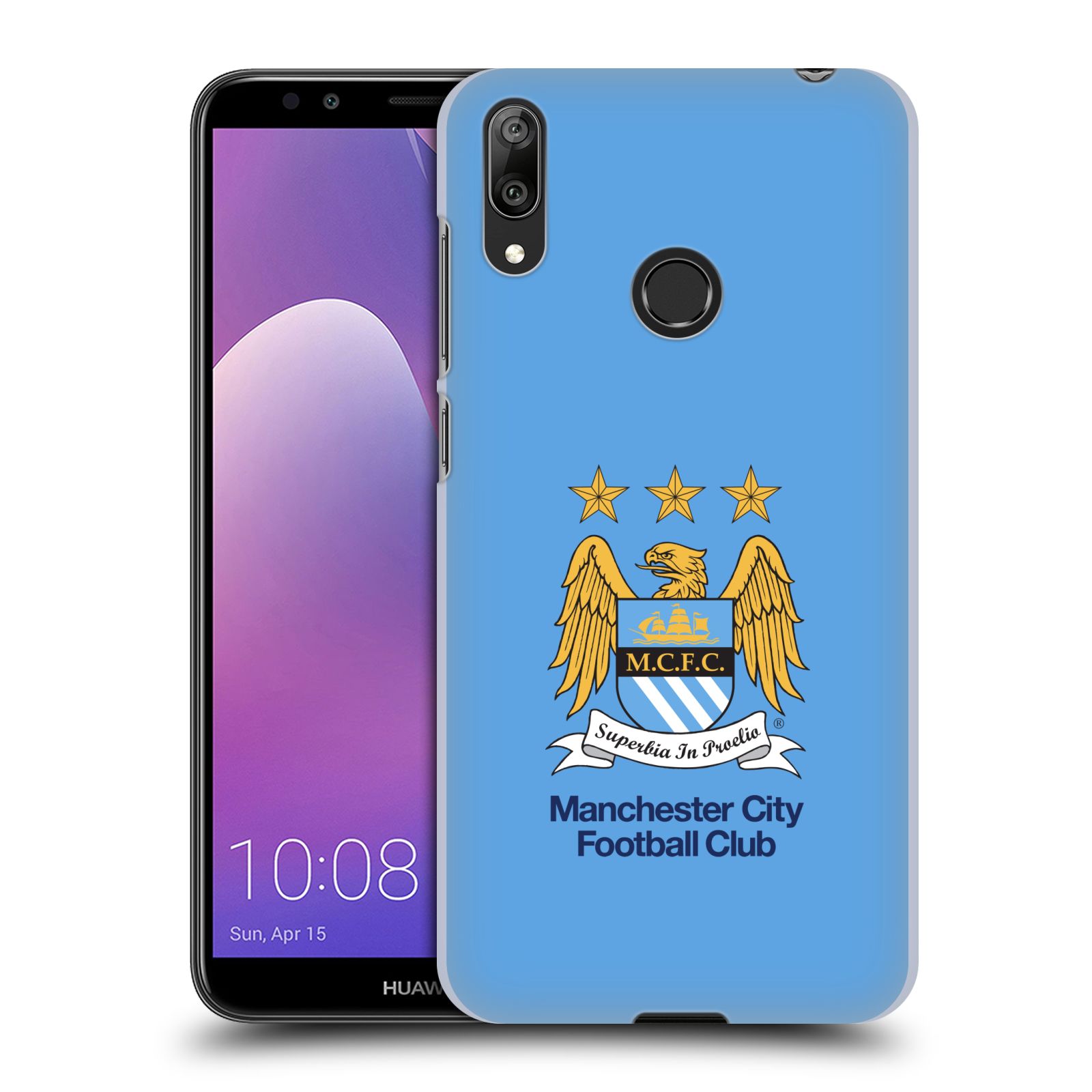 Pouzdro na mobil Huawei Y7 2019 - Head Case - Fotbalový klub Manchester City nebesky modrá pozadí velký znak pták