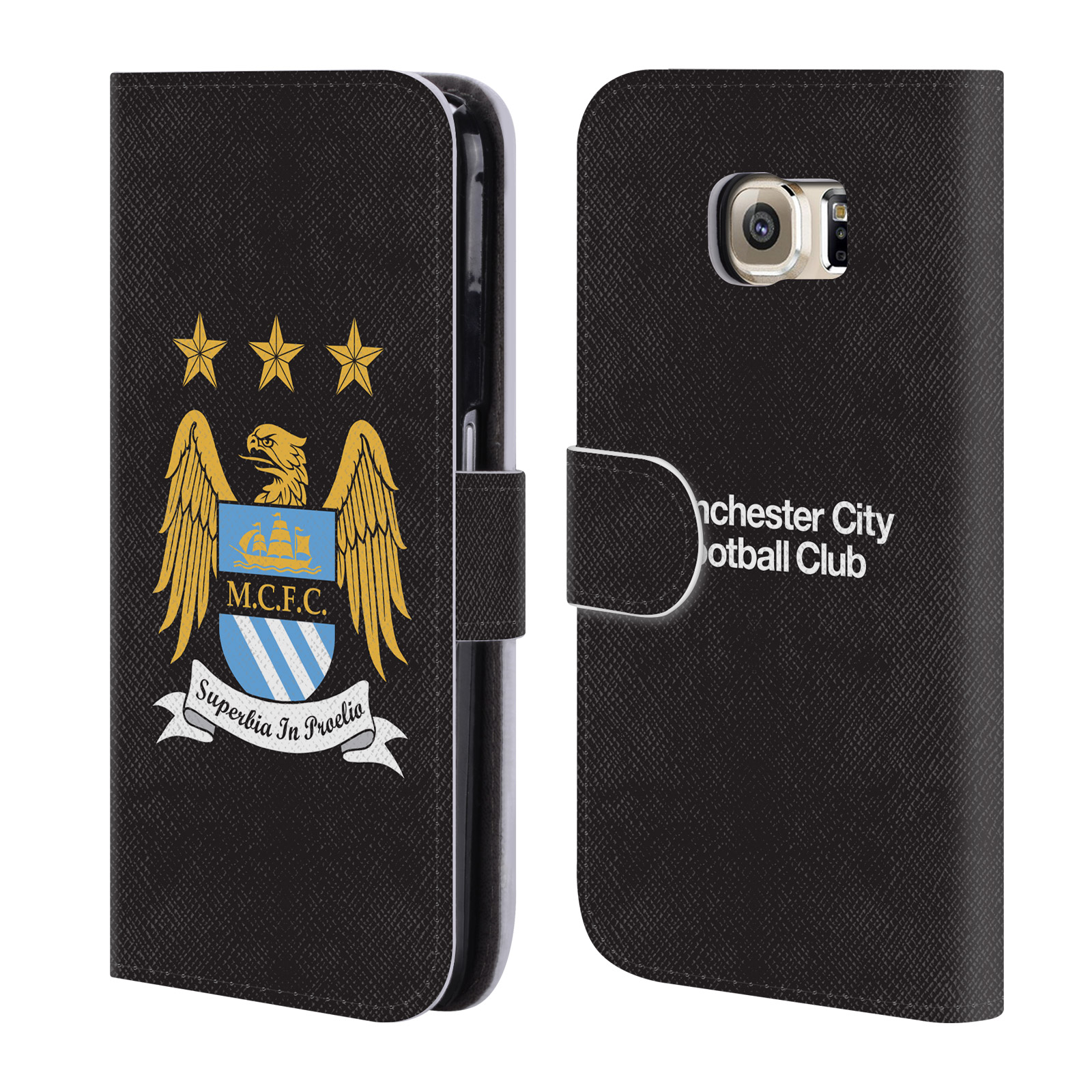 HEAD CASE Flipové pouzdro pro mobil Samsung Galaxy S6 (G920F) Oficiální Manchester City znak a černé pozadí