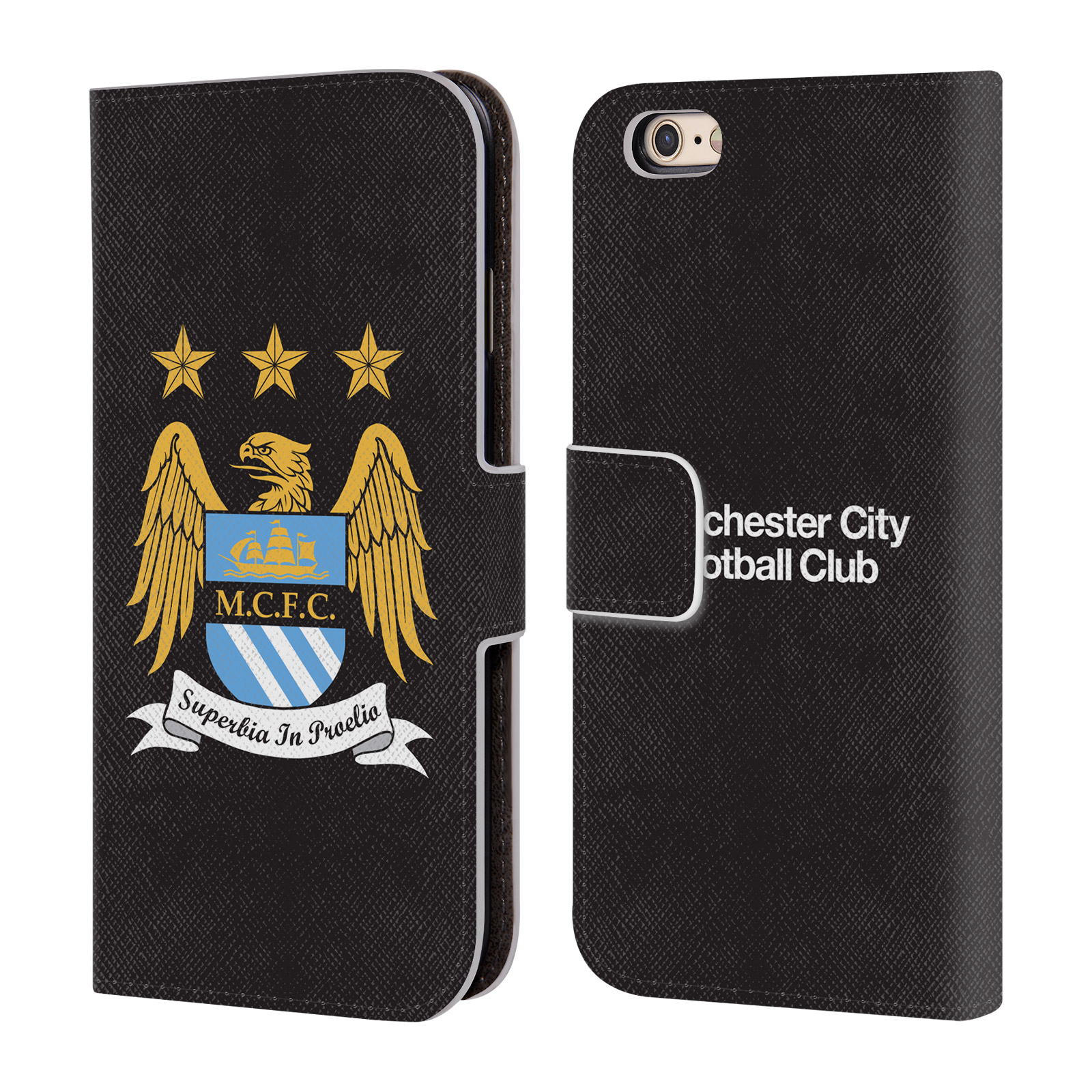 HEAD CASE Flipové pouzdro pro mobil Apple Iphone 6/6s Oficiální Manchester City znak a černé pozadí