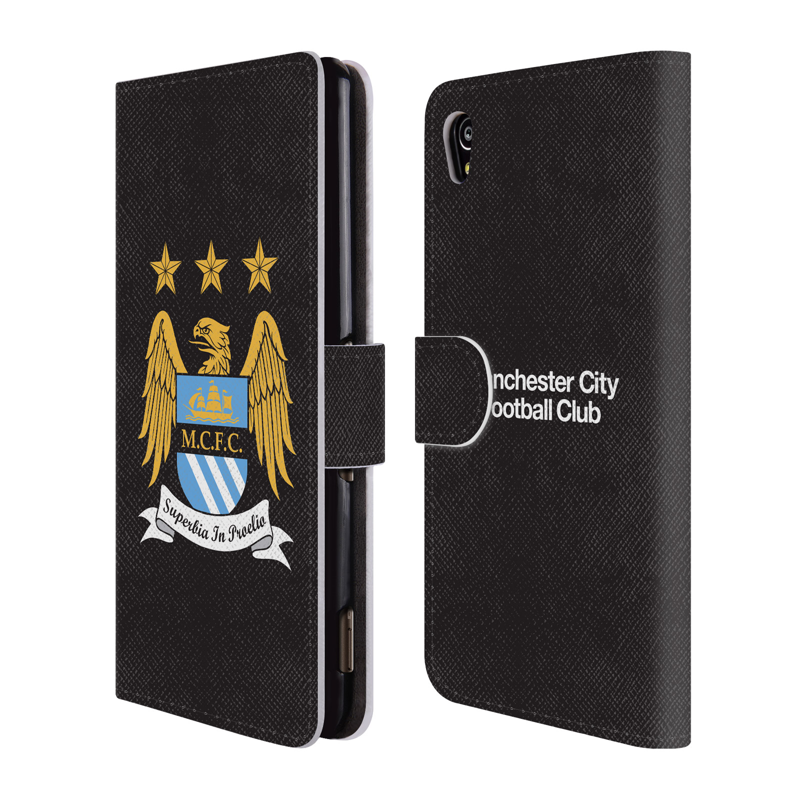HEAD CASE Flipové pouzdro pro mobil Sony Xperia M4 Aqua Oficiální Manchester City znak a černé pozadí
