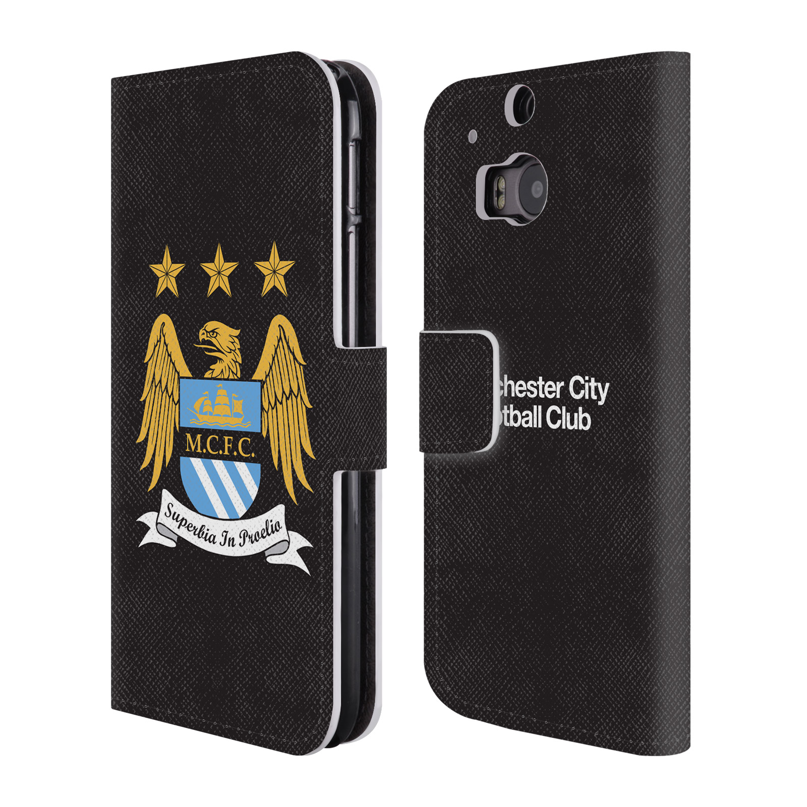 HEAD CASE Flipové pouzdro pro mobil HTC One M8 / M8s Oficiální Manchester City znak a černé pozadí