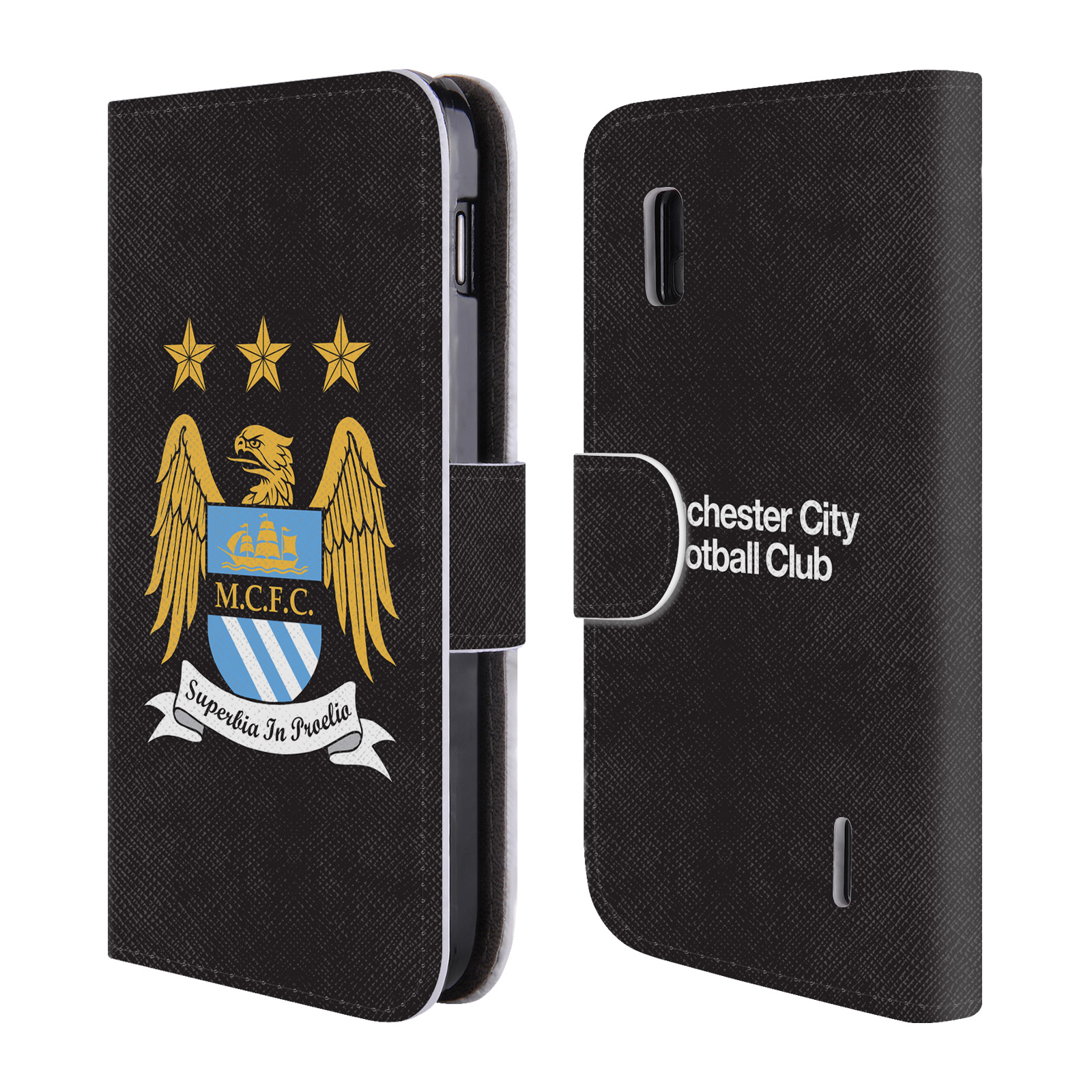 HEAD CASE Flipové pouzdro pro mobil LG Nexus 4 Oficiální Manchester City znak a černé pozadí