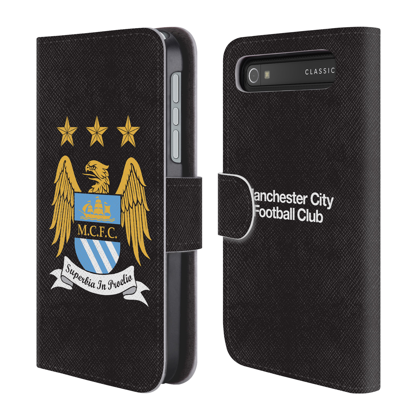 HEAD CASE Flipové pouzdro pro mobil Blackberry Classic Oficiální Manchester City znak a černé pozadí