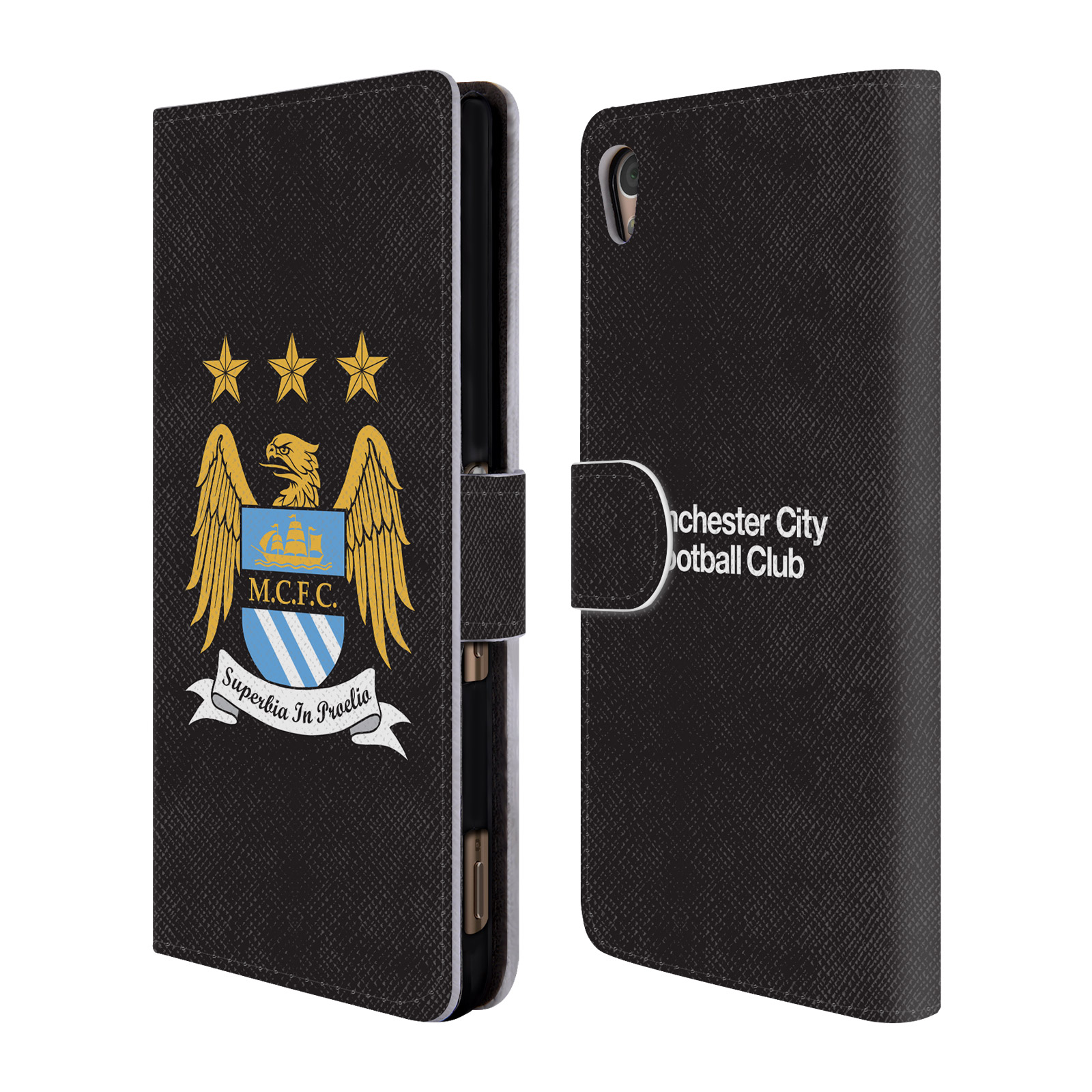 HEAD CASE Flipové pouzdro pro mobil Sony Xperia Z3+ (Z3 PLUS) Oficiální Manchester City znak a černé pozadí