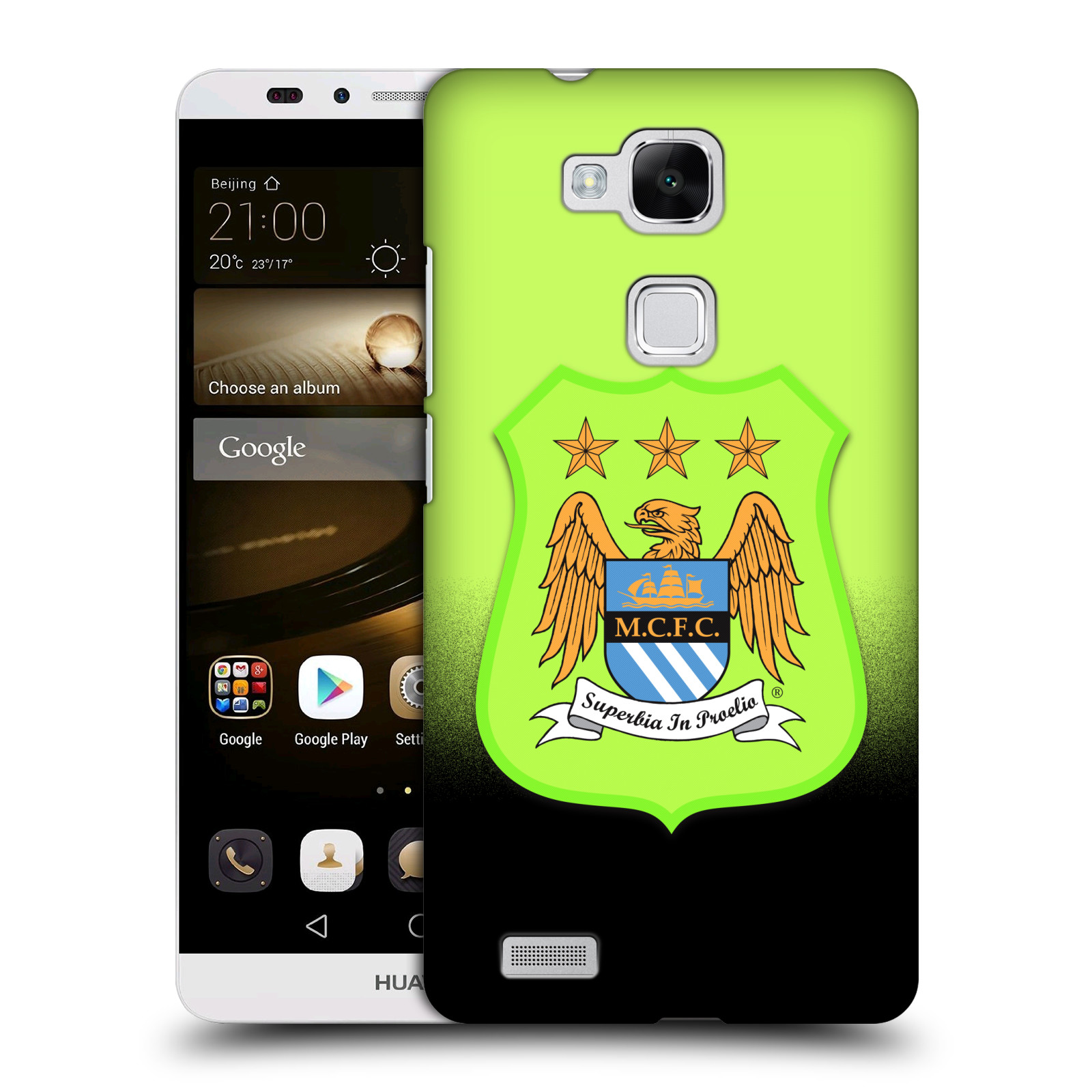 HEAD CASE plastový obal na mobil Huawei Mate 7 Fotbalový klub Manchester City černá a zelená pozadí velký znak pták
