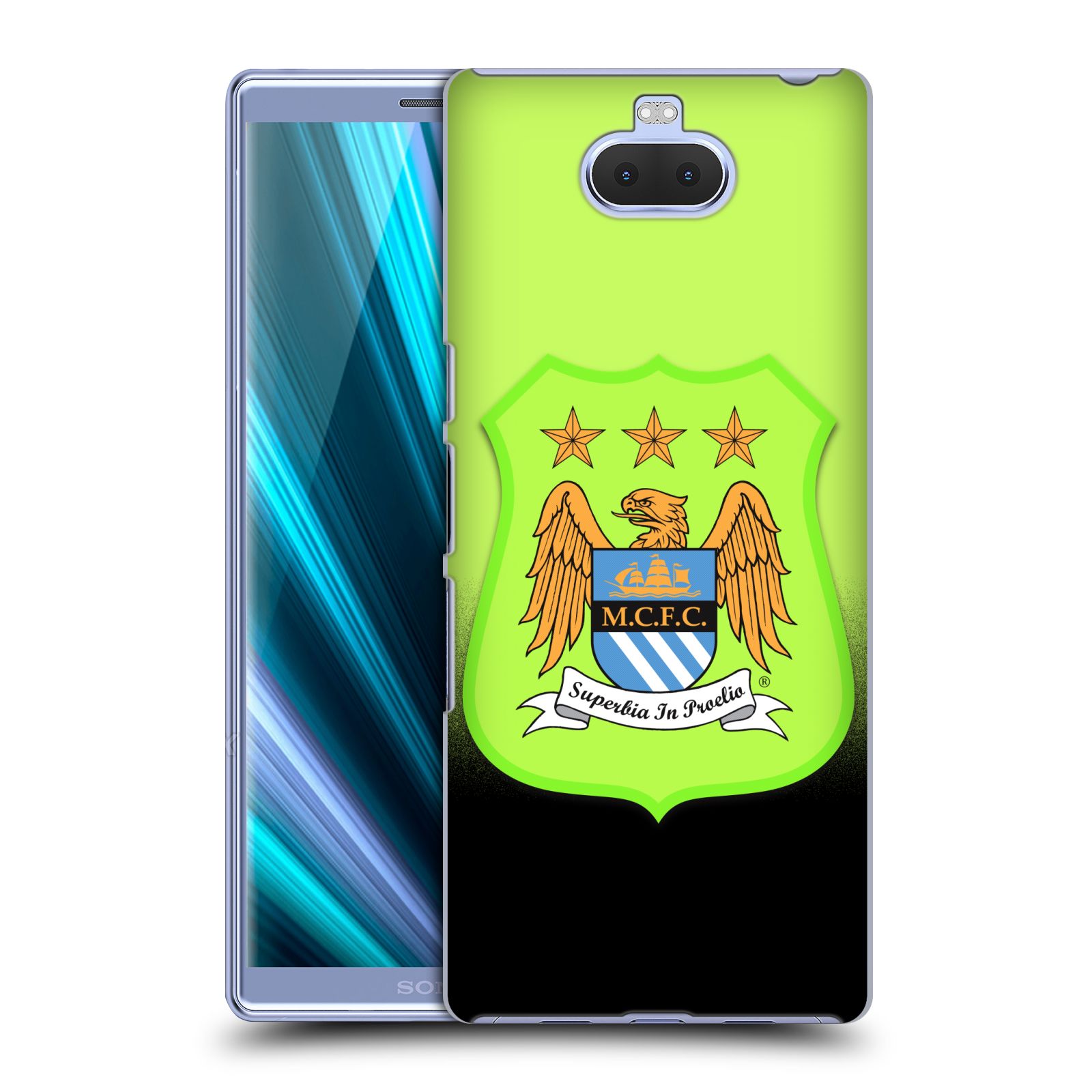 Pouzdro na mobil Sony Xperia 10 - Head Case - Fotbalový klub Manchester City černá a zelená pozadí velký znak pták