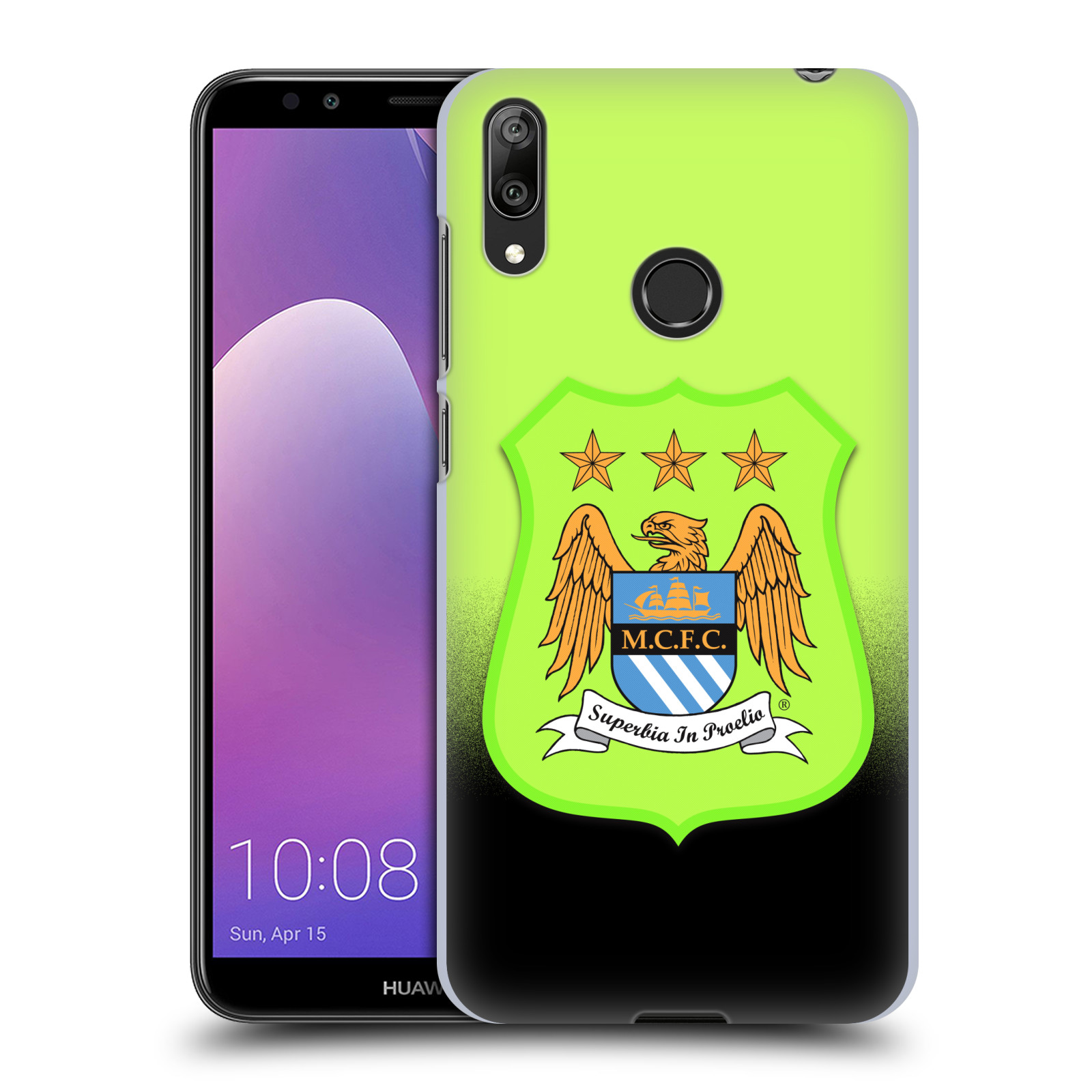 Pouzdro na mobil Huawei Y7 2019 - Head Case - Fotbalový klub Manchester City černá a zelená pozadí velký znak pták