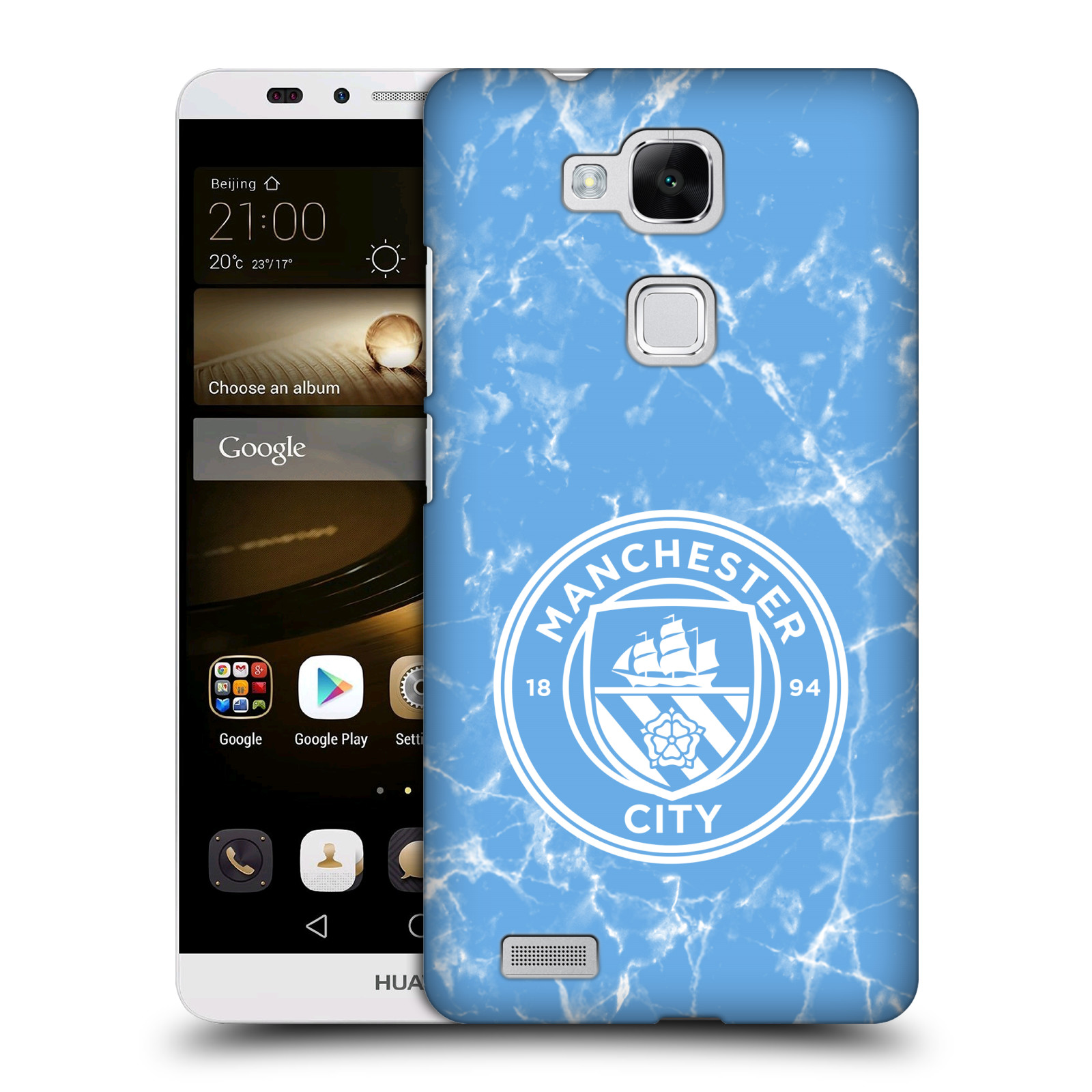 HEAD CASE plastový obal na mobil Huawei Mate 7 Fotbalový klub Manchester City modrý mramor