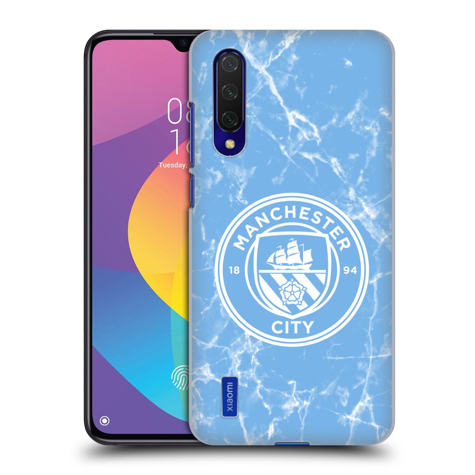 Zadní kryt na mobil Xiaomi MI 9 LITE Fotbalový klub Manchester City modrý mramor
