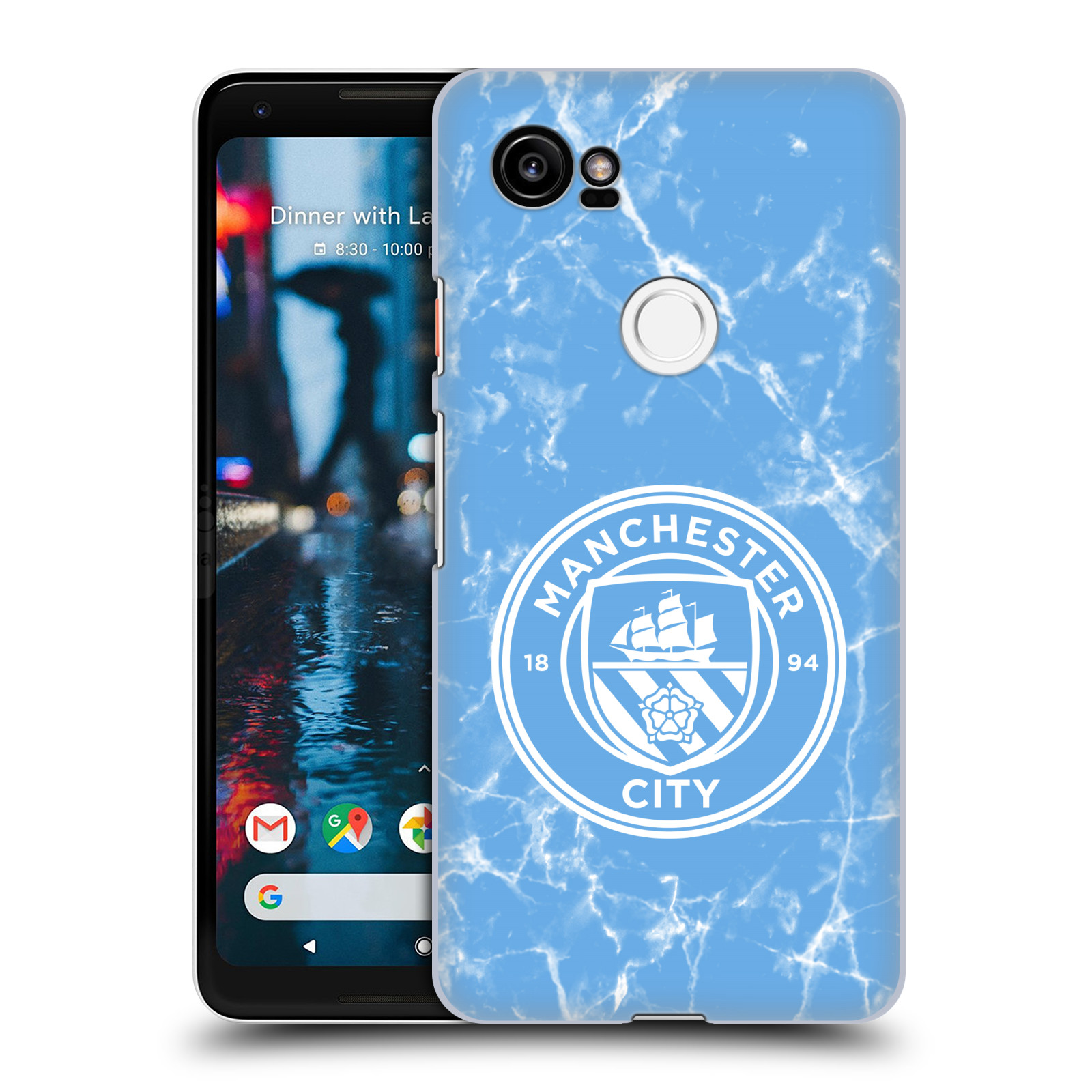 HEAD CASE plastový obal na mobil Google Pixel 2 XL Fotbalový klub Manchester City modrý mramor