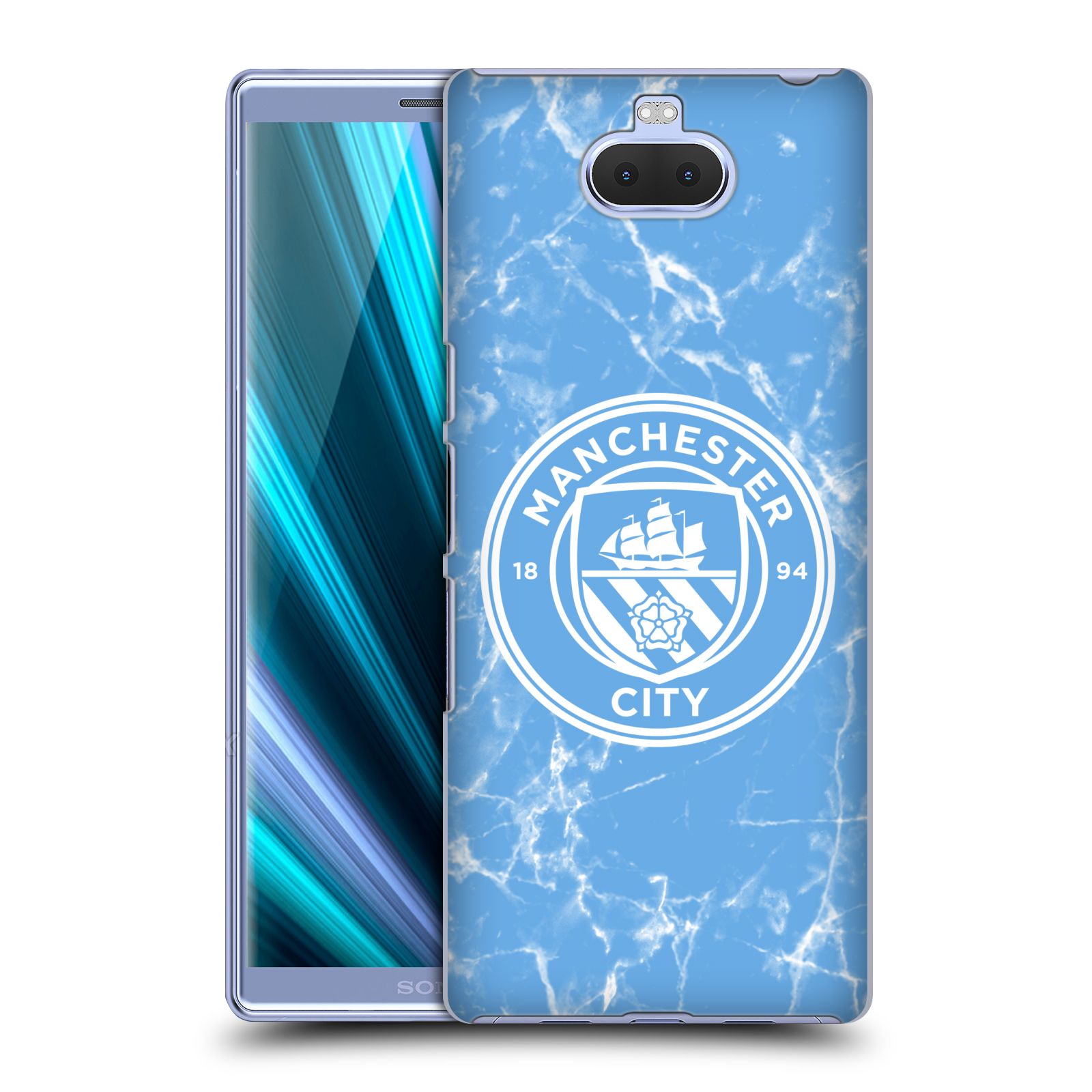 Pouzdro na mobil Sony Xperia 10 - Head Case - Fotbalový klub Manchester City modrý mramor