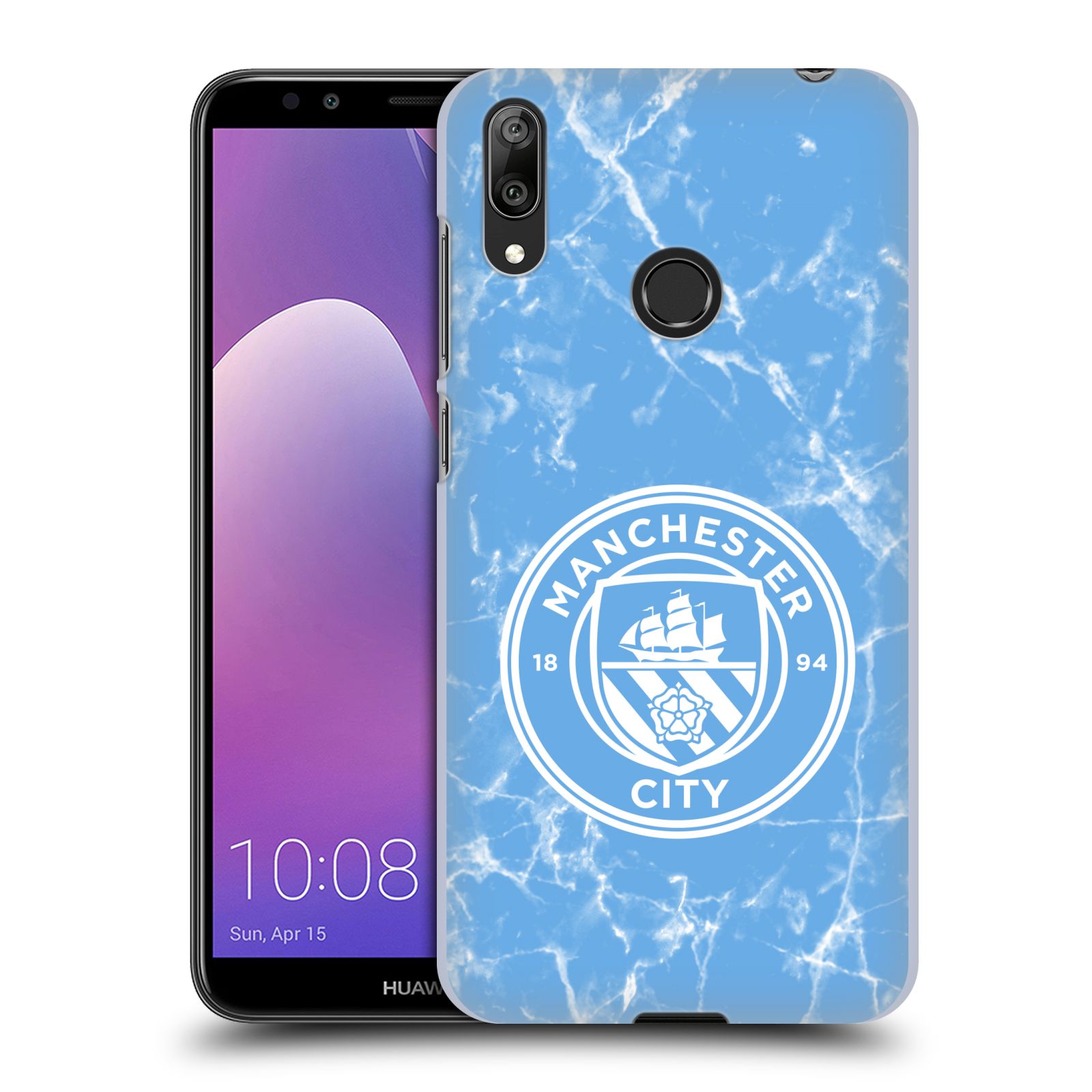 Pouzdro na mobil Huawei Y7 2019 - Head Case - Fotbalový klub Manchester City modrý mramor
